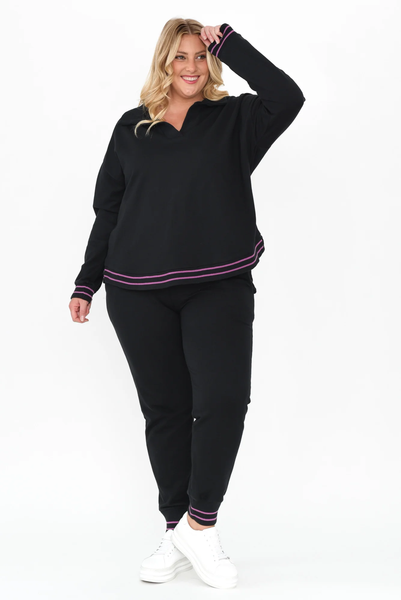 Katra Black Trim Cotton Blend Top