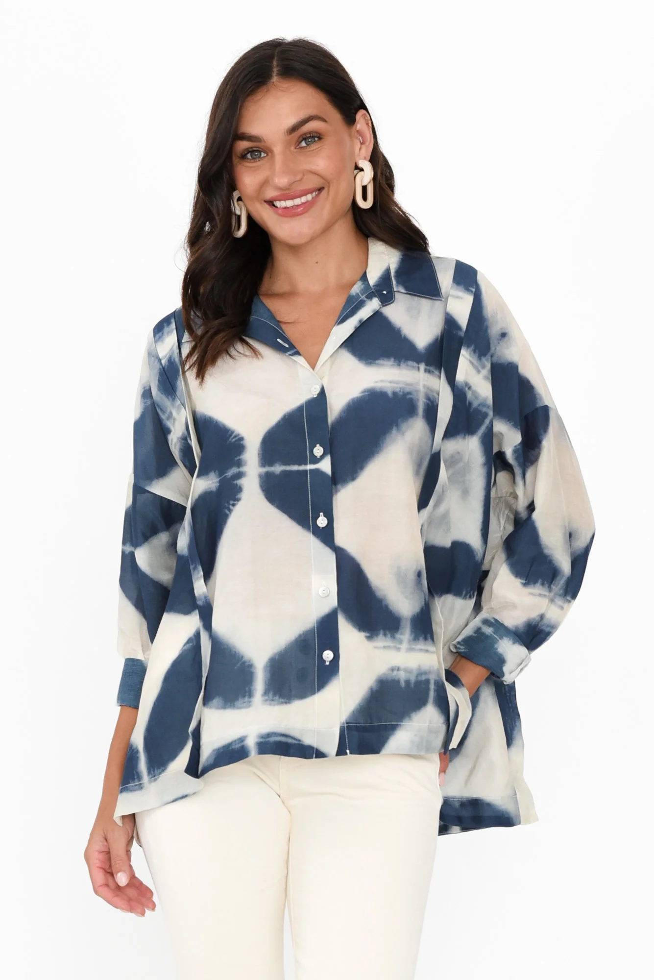 Arona Blue Diamond Cotton Silk Shirt