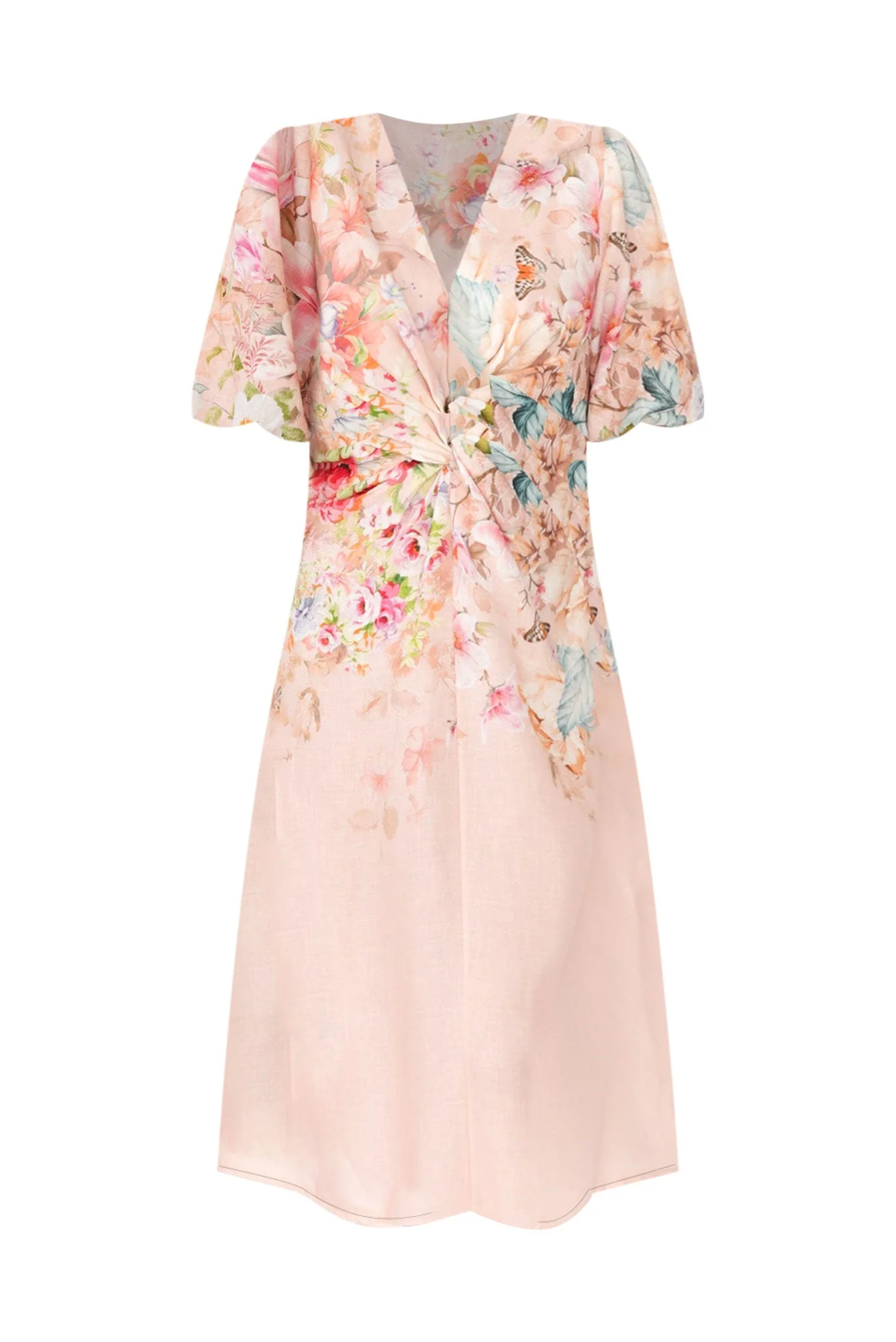 Jiselle Pink Floral Linen Blend Dress