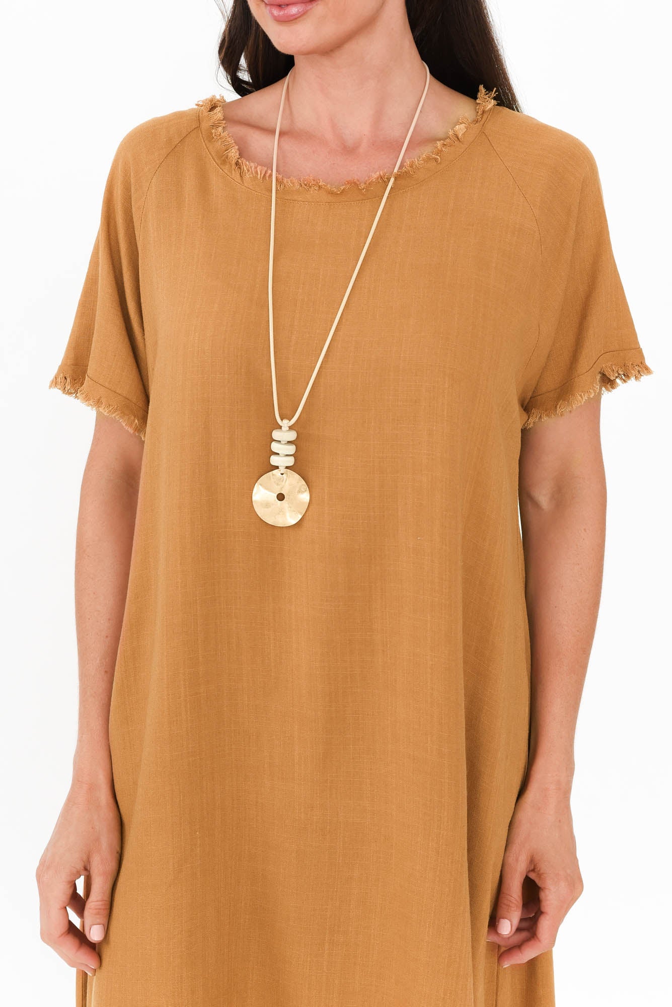 Humphrey Mustard Cotton Linen Frayed Dress