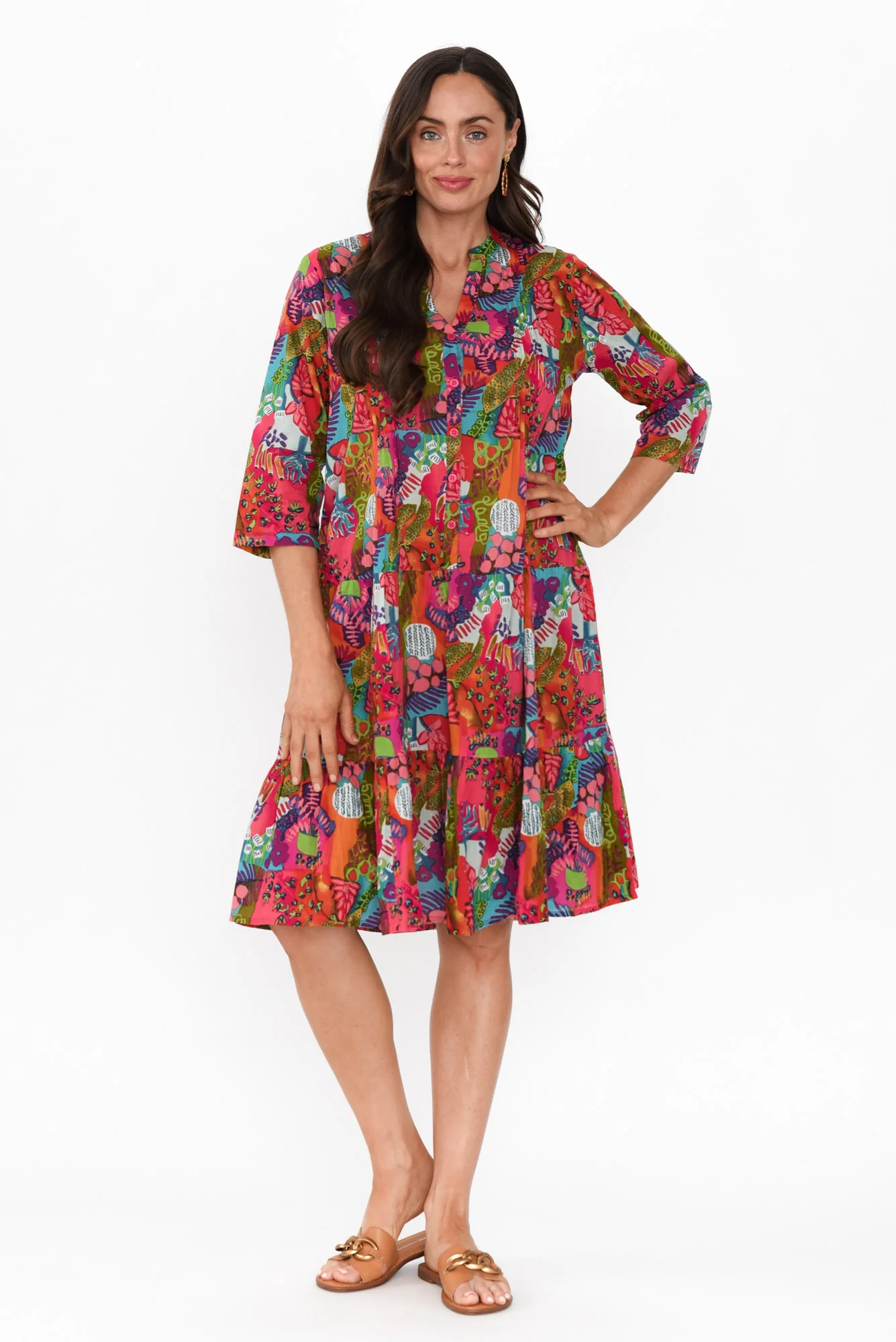 Larissa Purple Mosaic Cotton Pleated Dress