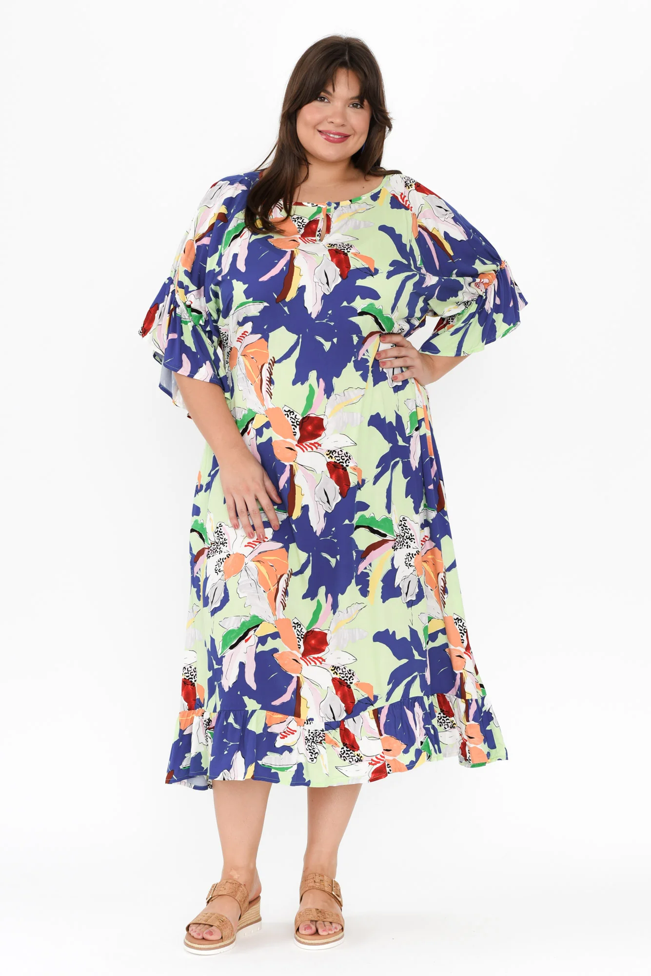 Leslie Blue Floral Frill Dress