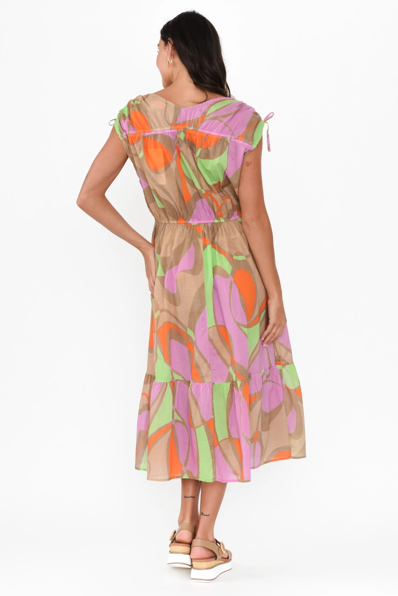 Grazia Purple Abstract Cotton Tie Dress