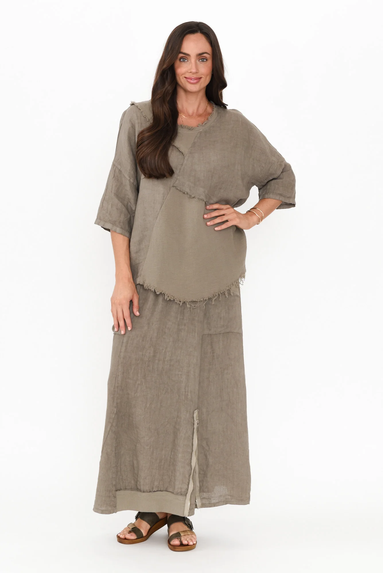 Ani Taupe Linen Pocket Maxi Skirt