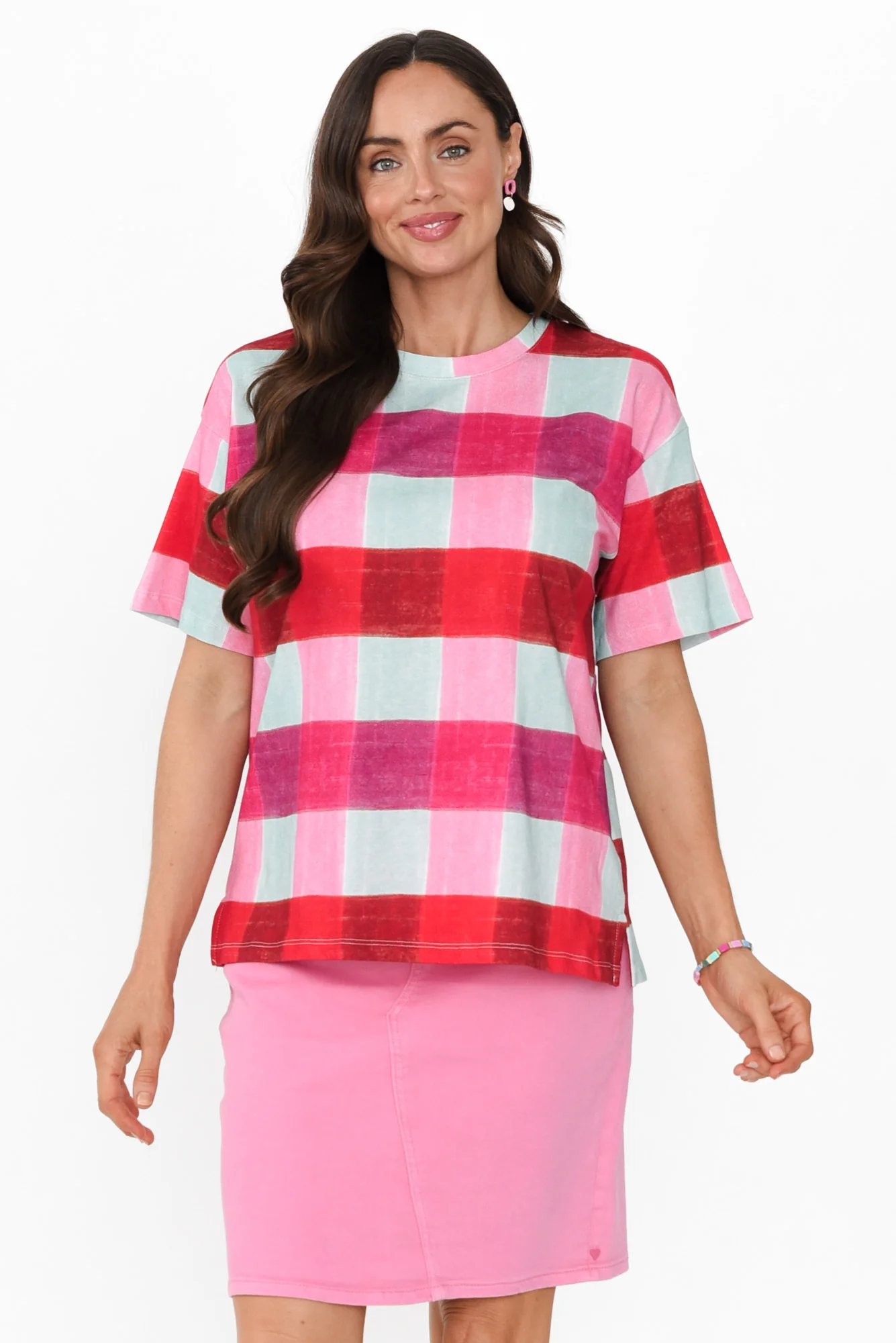 Monaco Pink Check Cotton Top