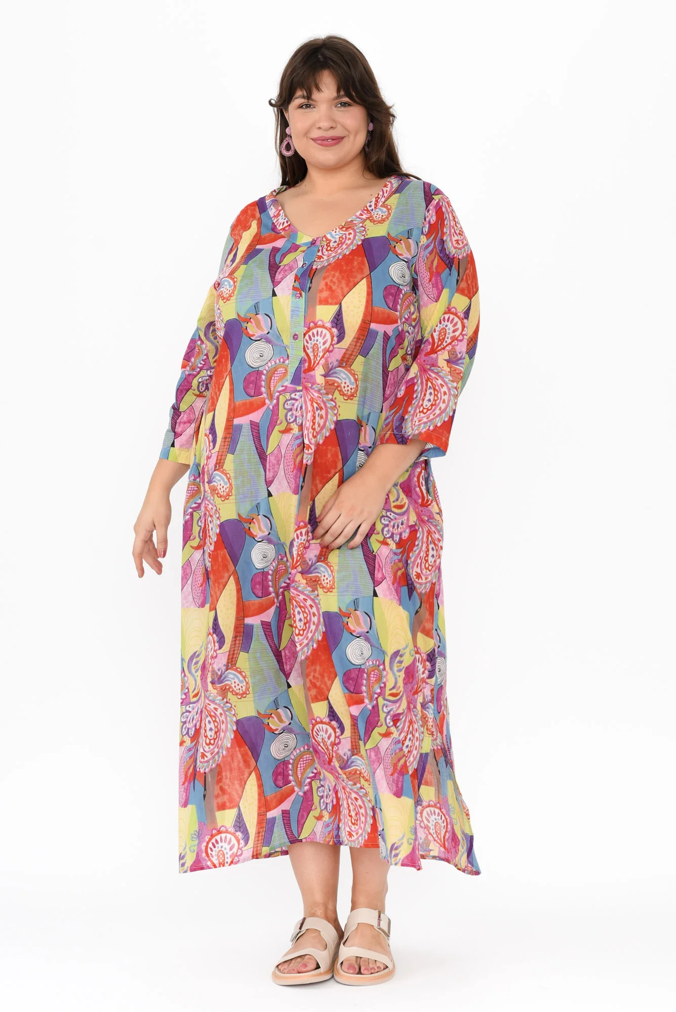 Apia Orange Geo Cotton Maxi Dress