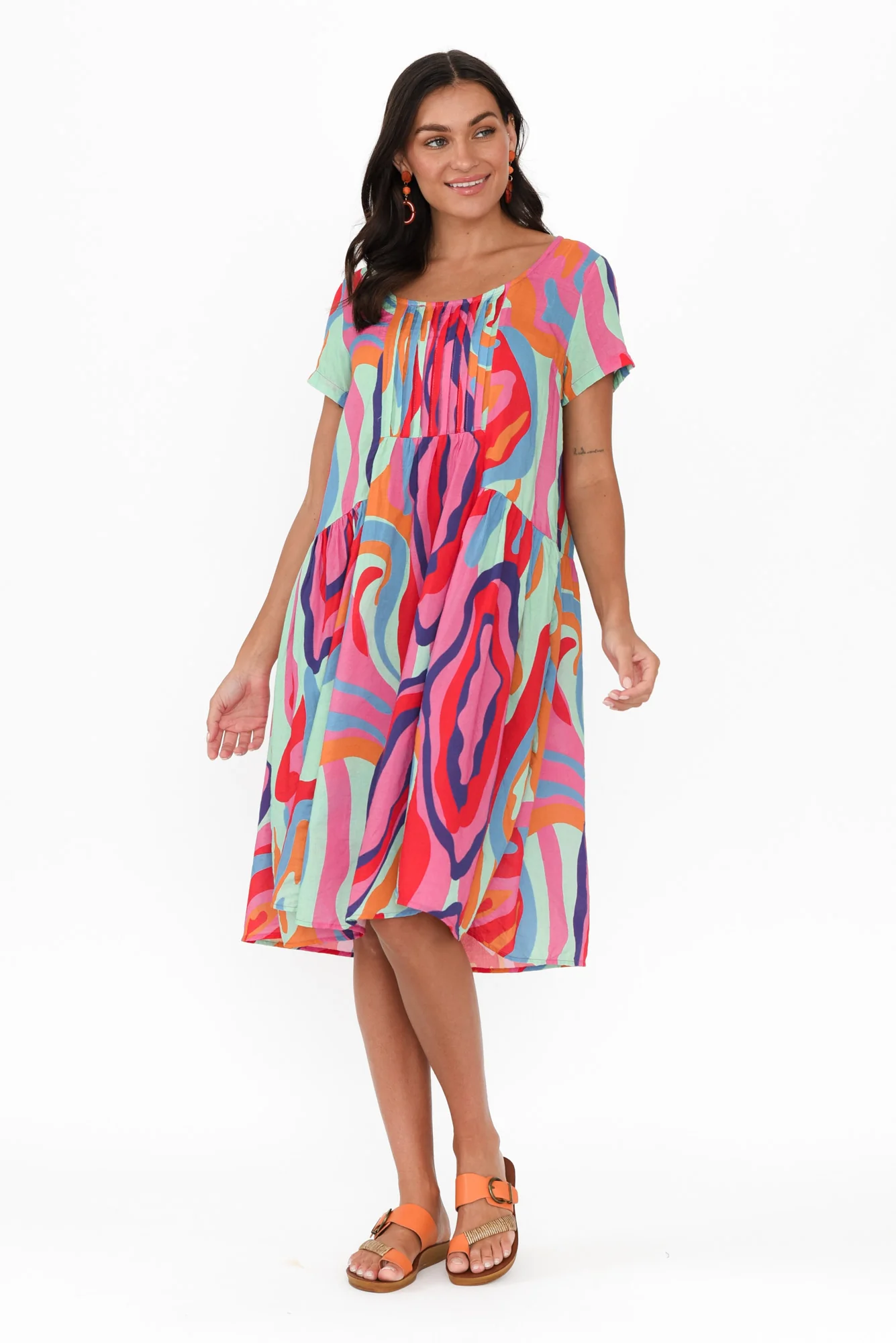 Hanoi Pink Swirl Cotton Blend Dress