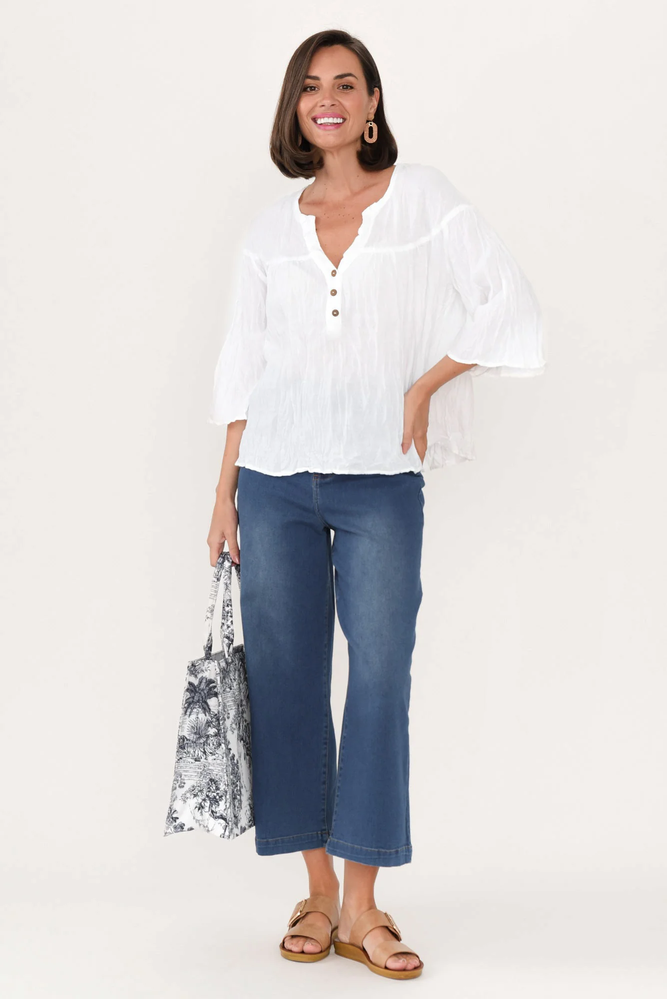 Blaise White Cotton Button Top