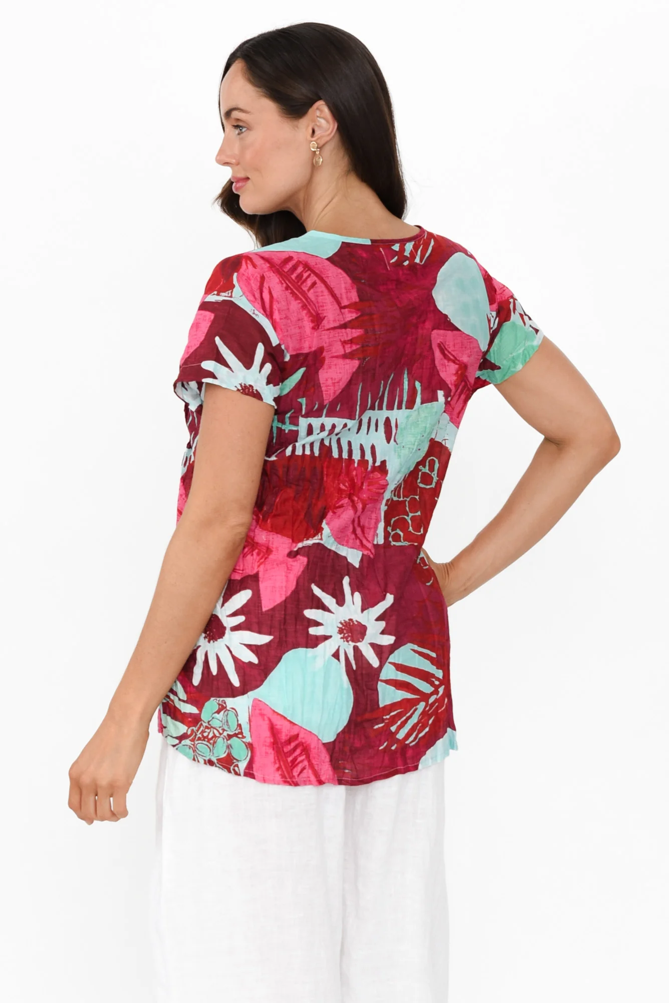 Fia Fuchsia Garden Crinkle Cotton Top