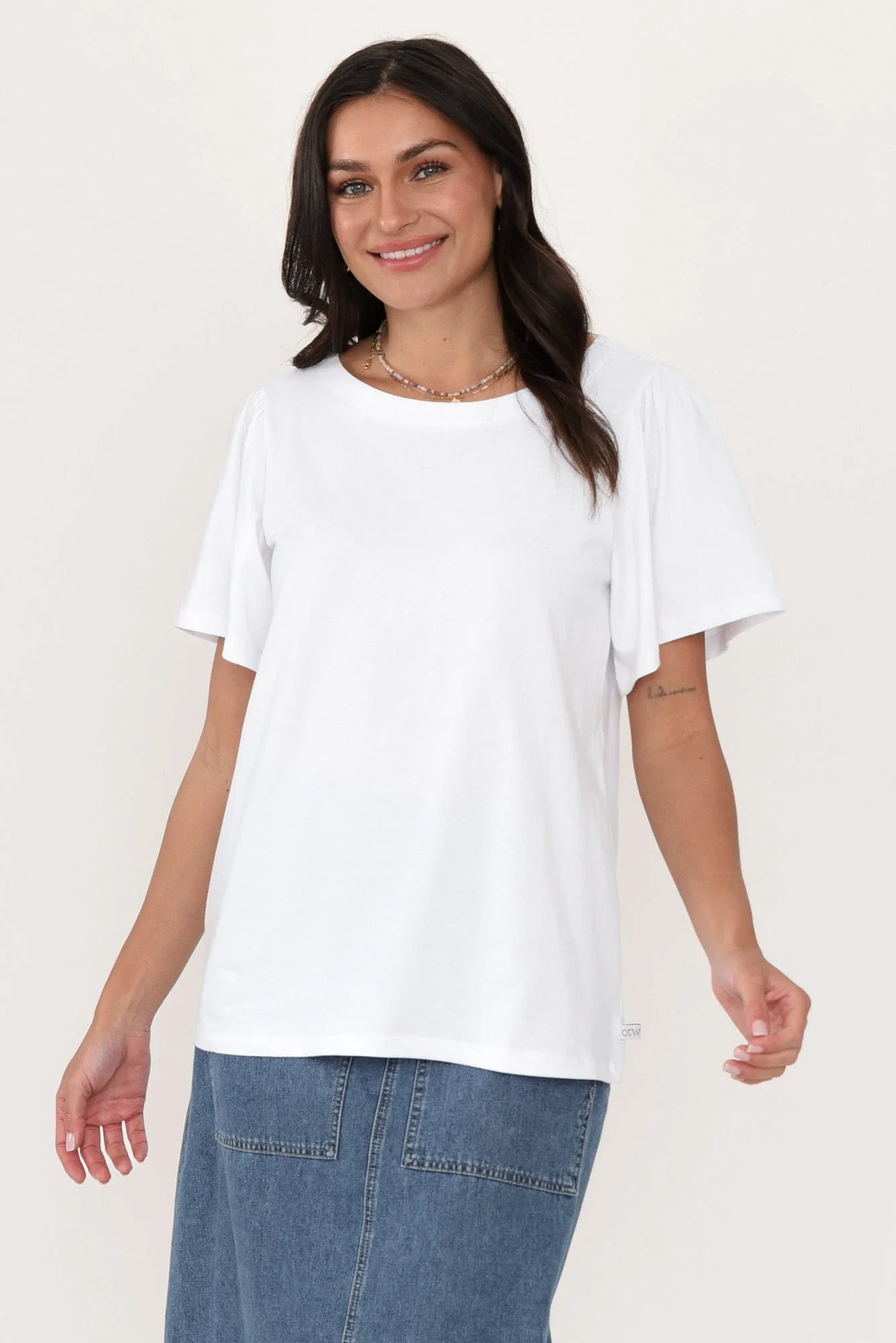 Calgary White Cotton Flutter Sleeve Top