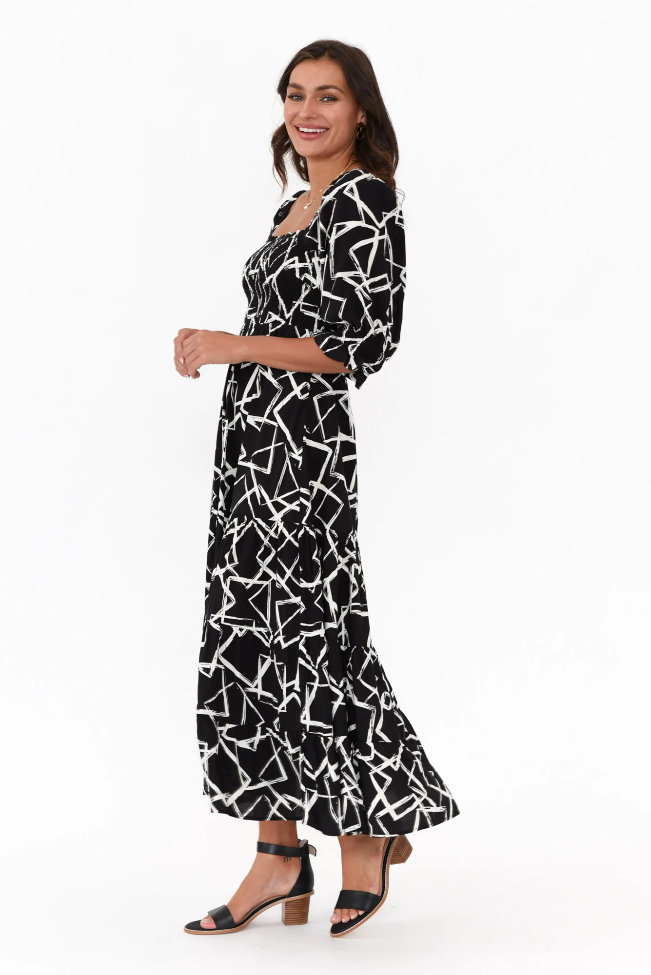 Jonathan Black Geo Shirred Maxi Dress