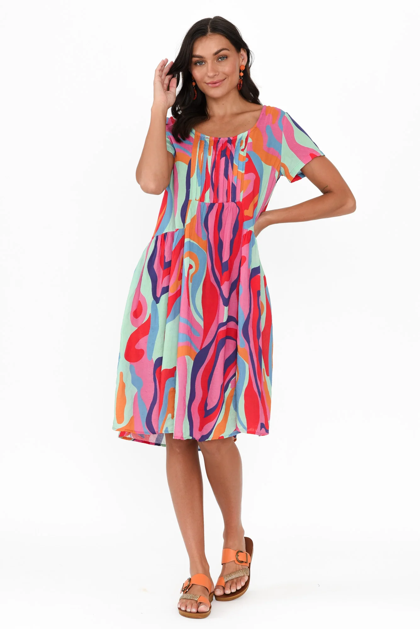 Hanoi Pink Swirl Cotton Blend Dress