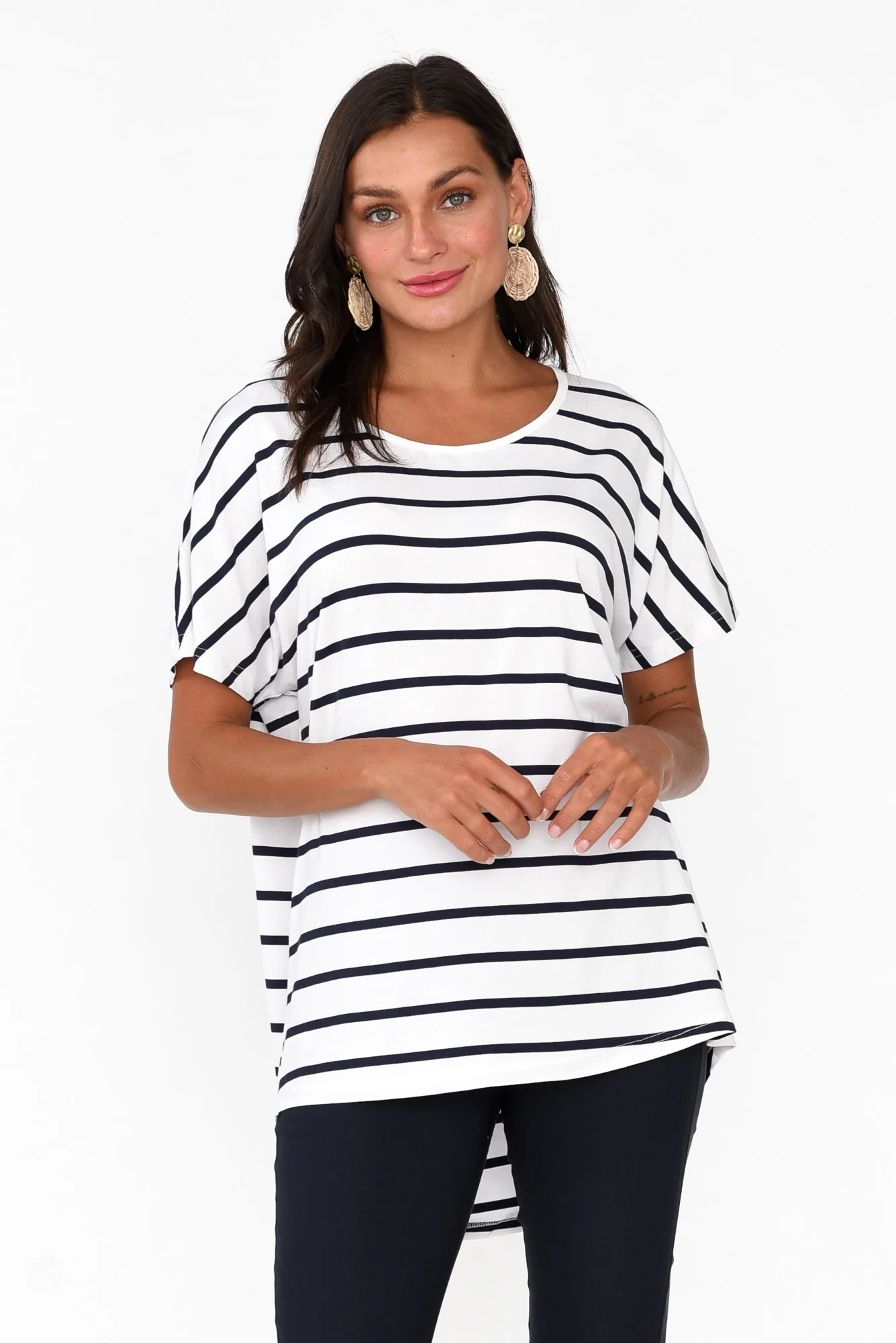 Danya White Stripe Bamboo Top