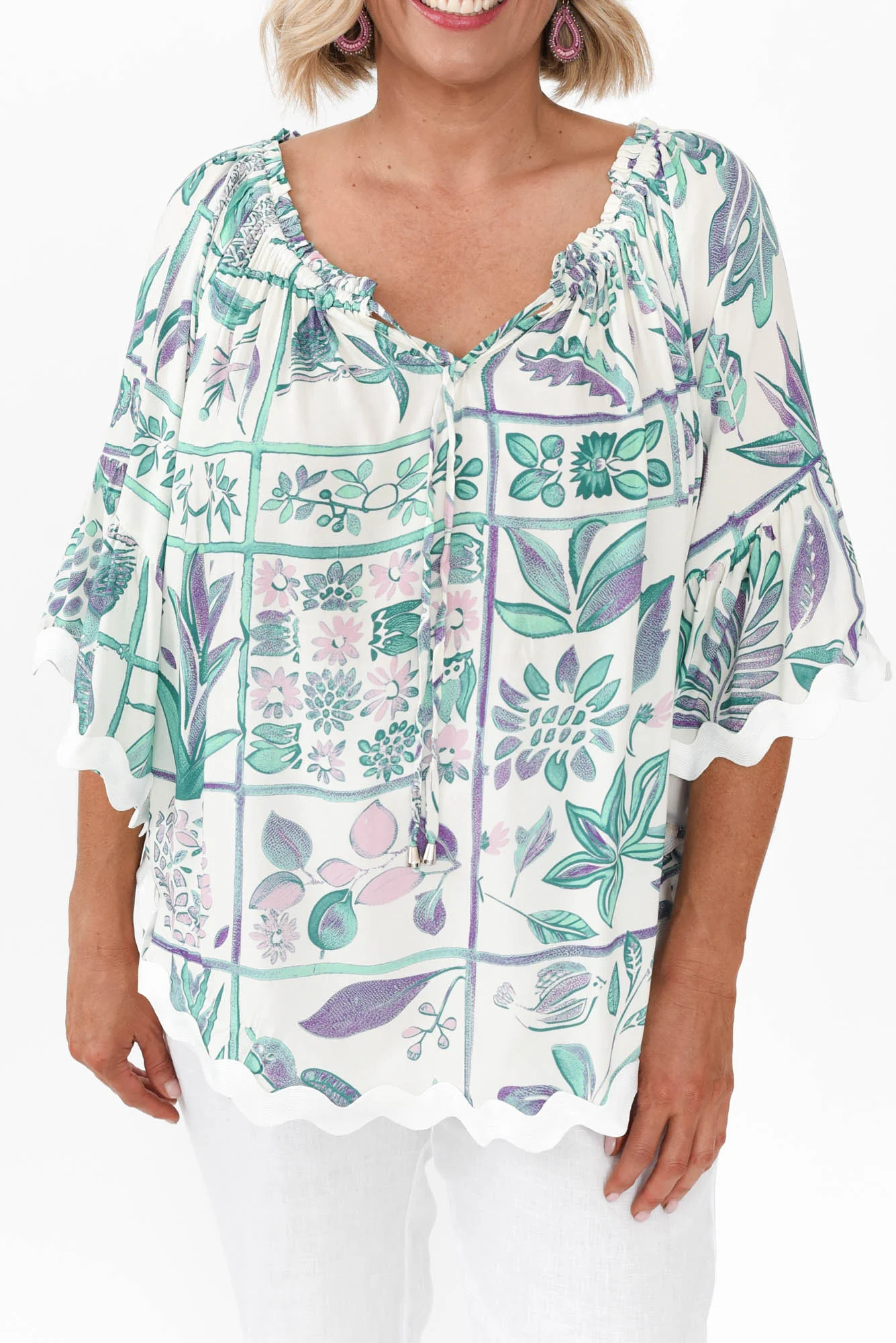 Bianco White Floral Trim Top