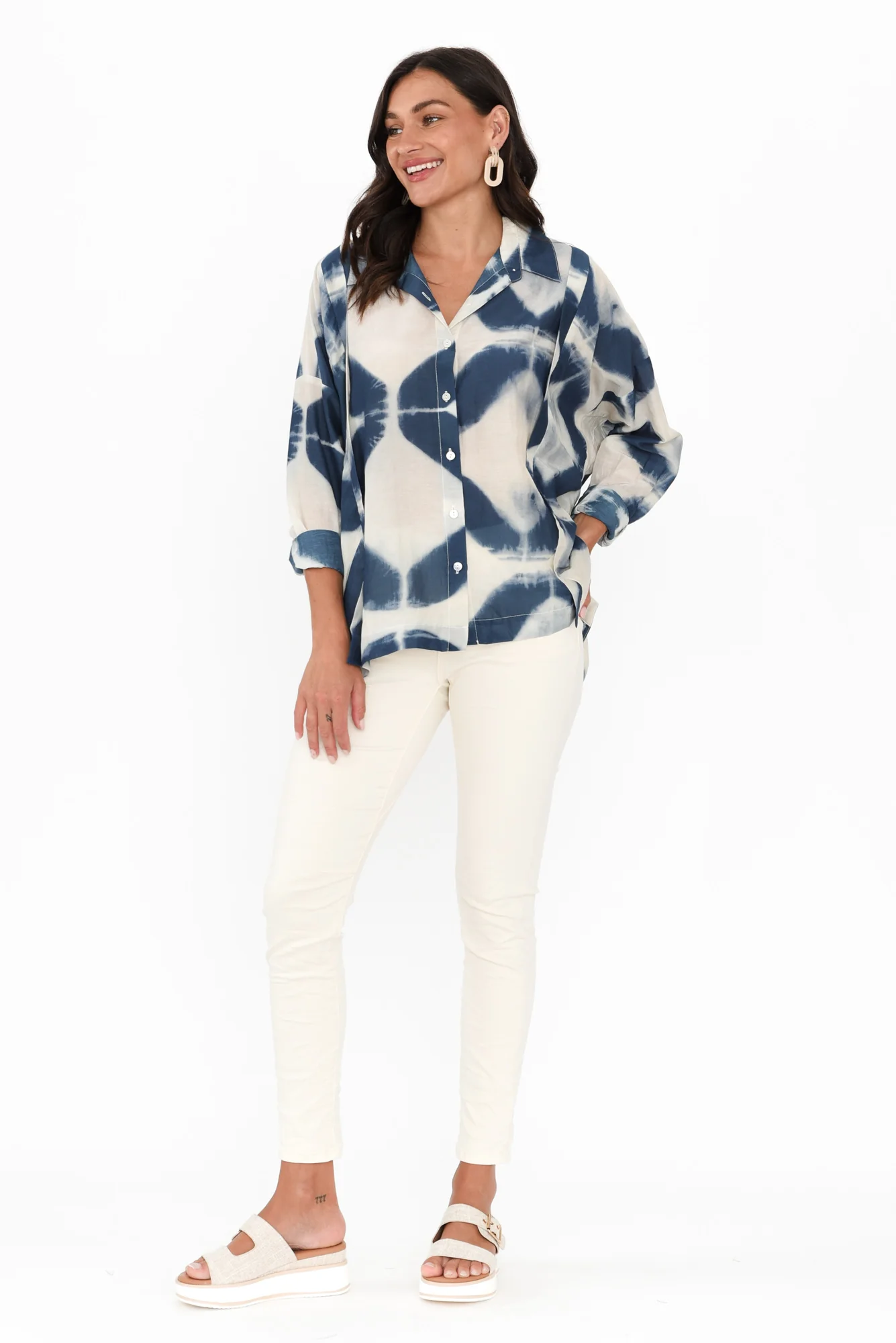 Arona Blue Diamond Cotton Silk Shirt