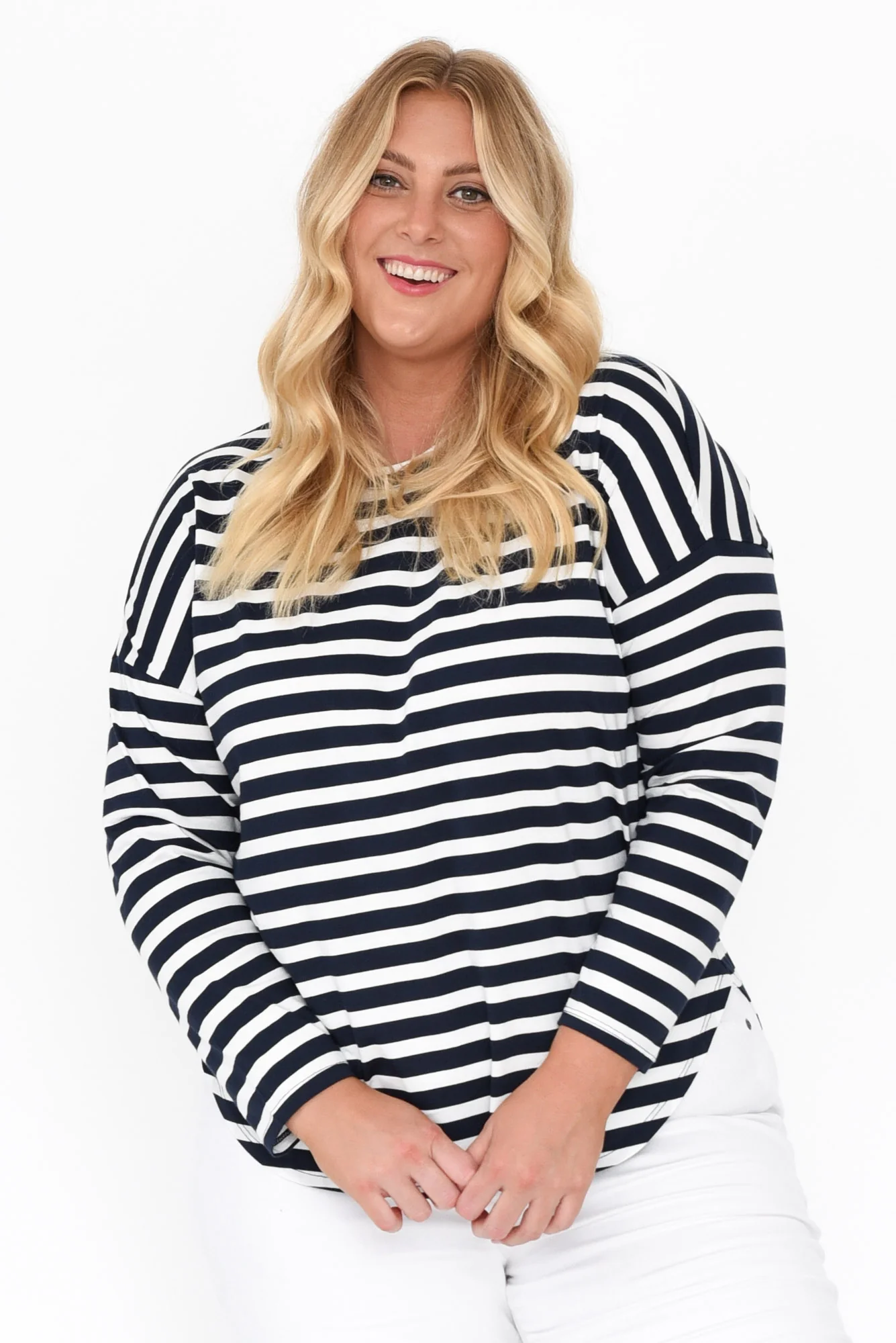 Jessie Blue Stripe Cotton Hi Lo Top