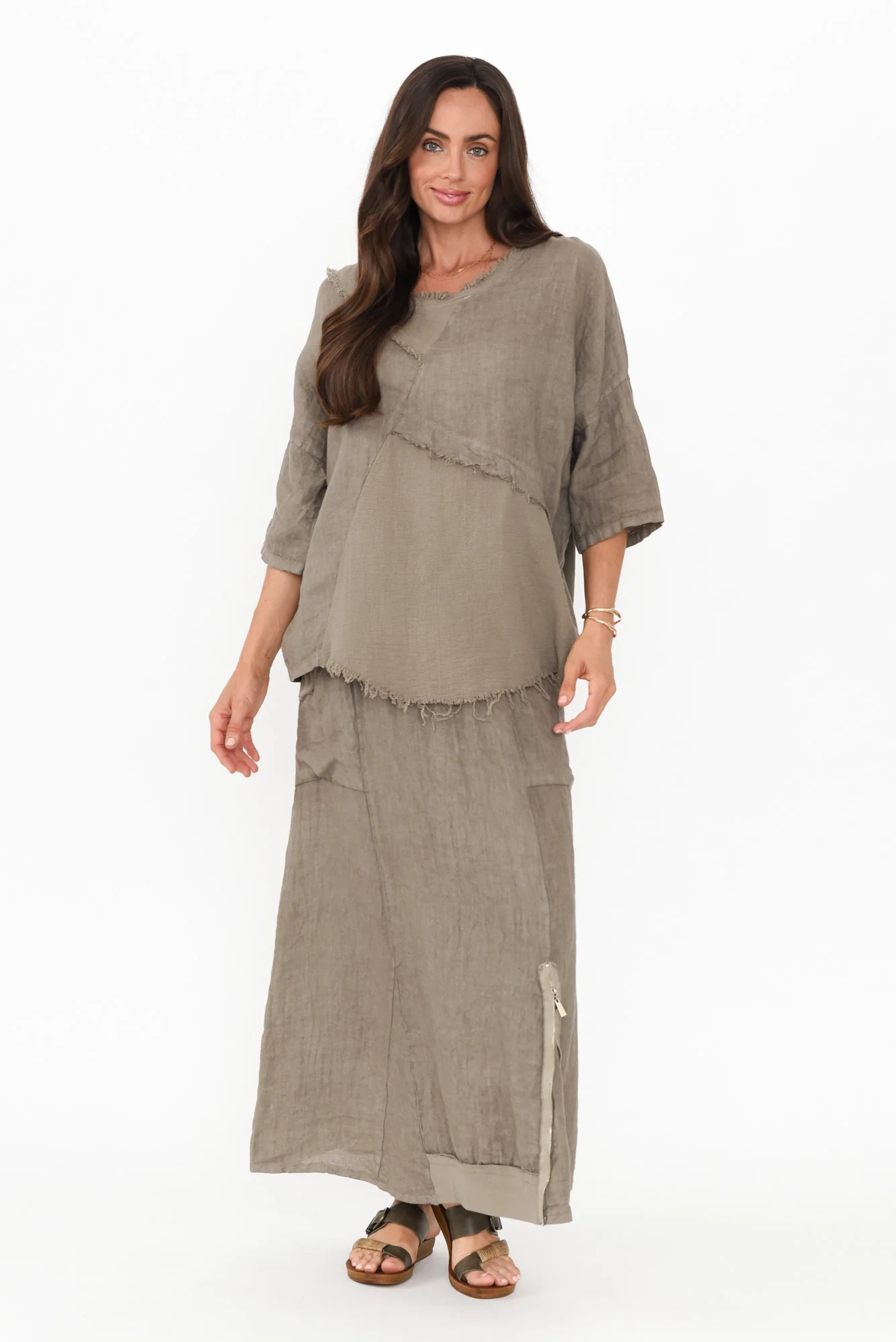 Ani Taupe Linen Pocket Maxi Skirt
