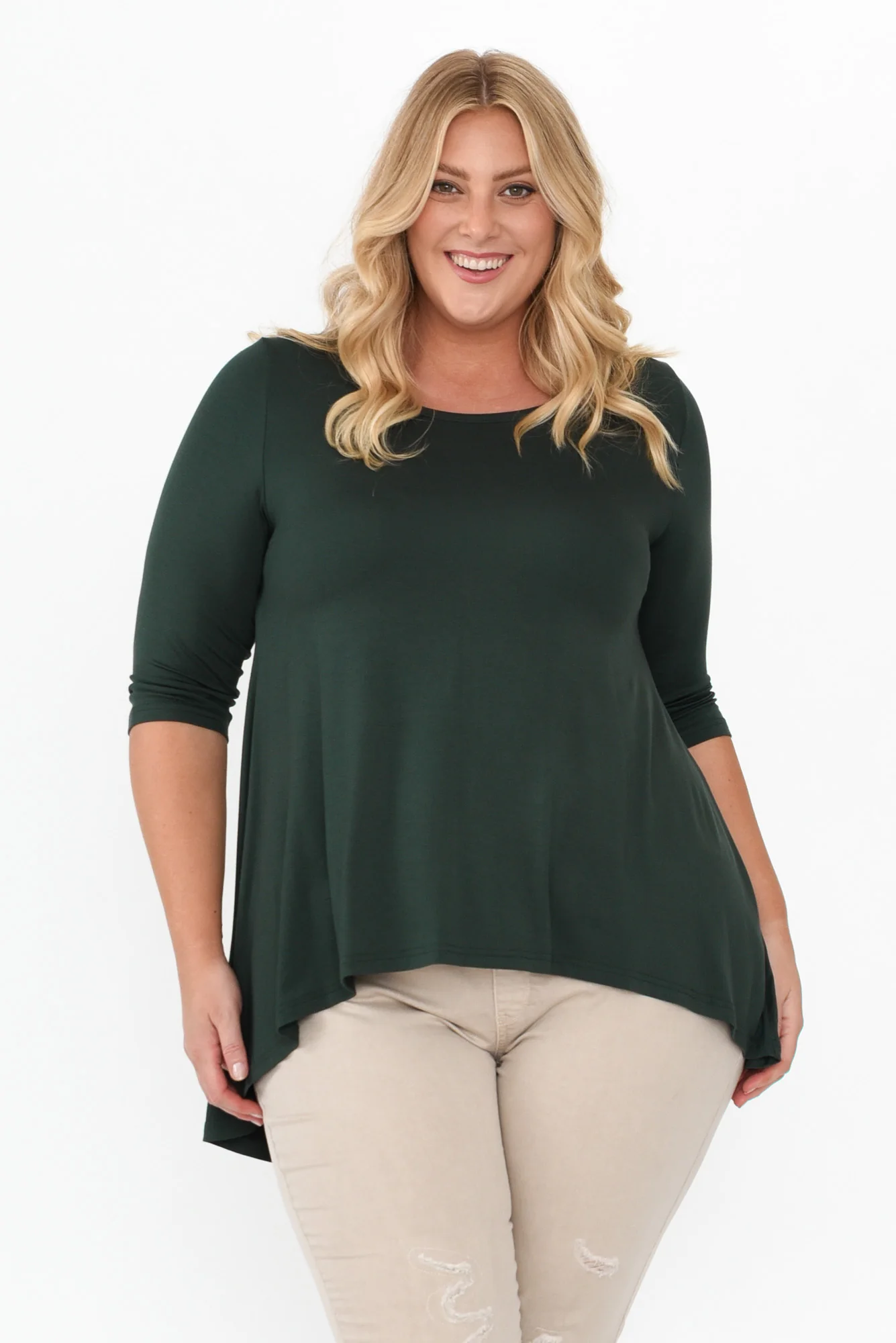 Dark Green Bamboo Hi Lo Hem Top