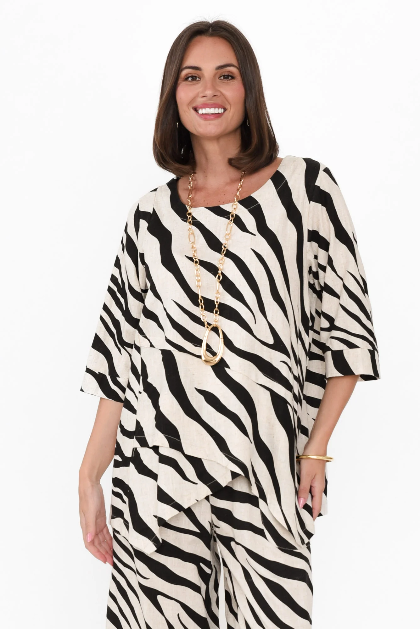 Anya Black Zebra Linen Cotton Top
