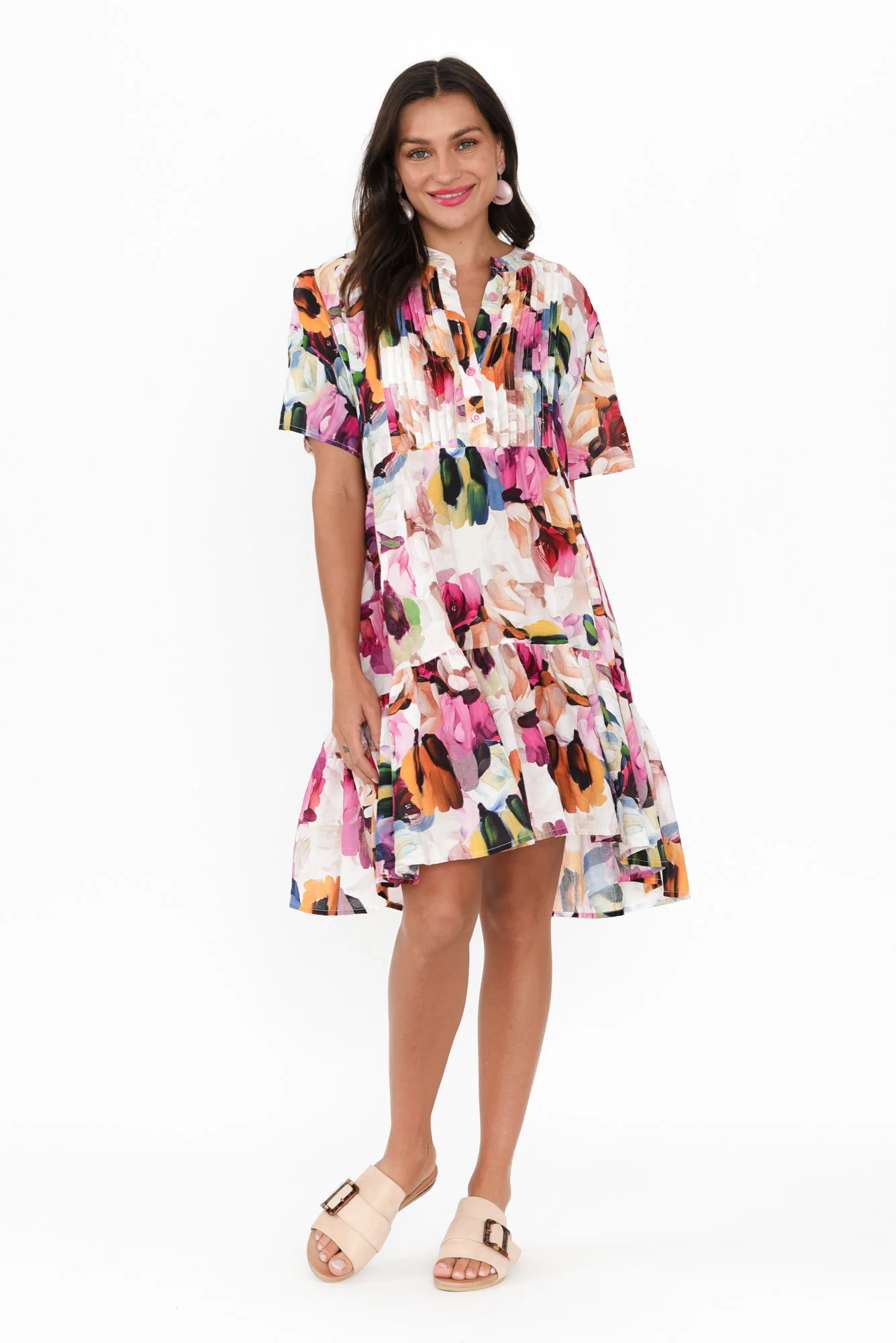 Dora Purple Floral Pleated Dress