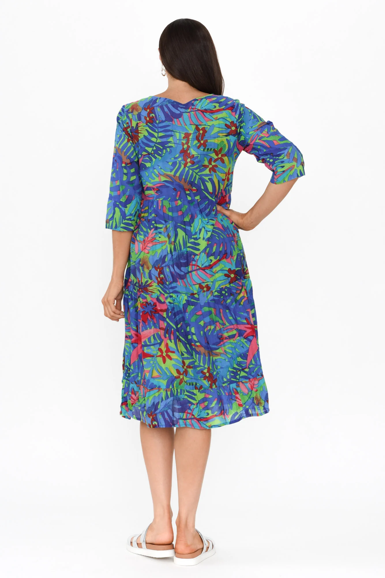 Milana Blue Leaf Crinkle Cotton Dress