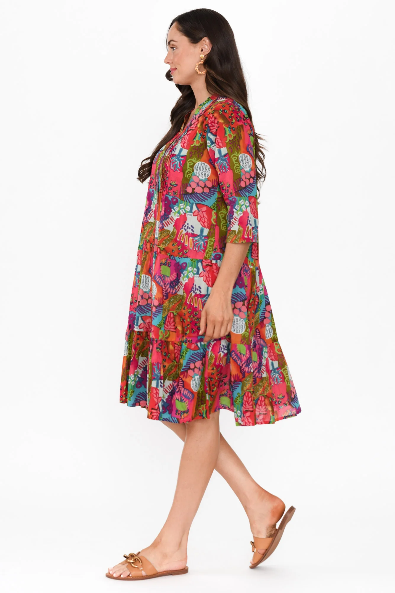 Larissa Purple Mosaic Cotton Pleated Dress