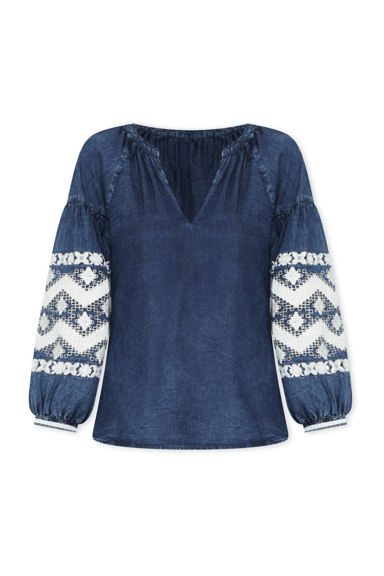 Elkana Blue Denim Embroidered Top