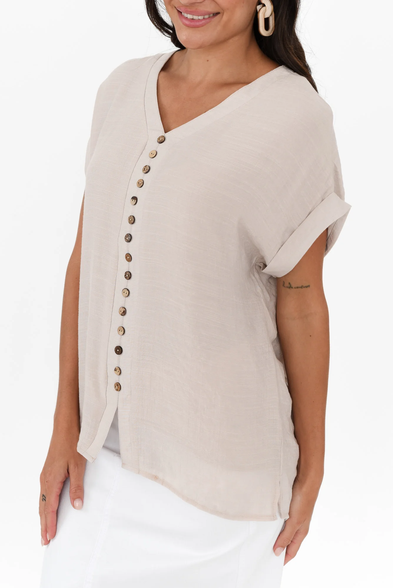 Miray Beige Button Top