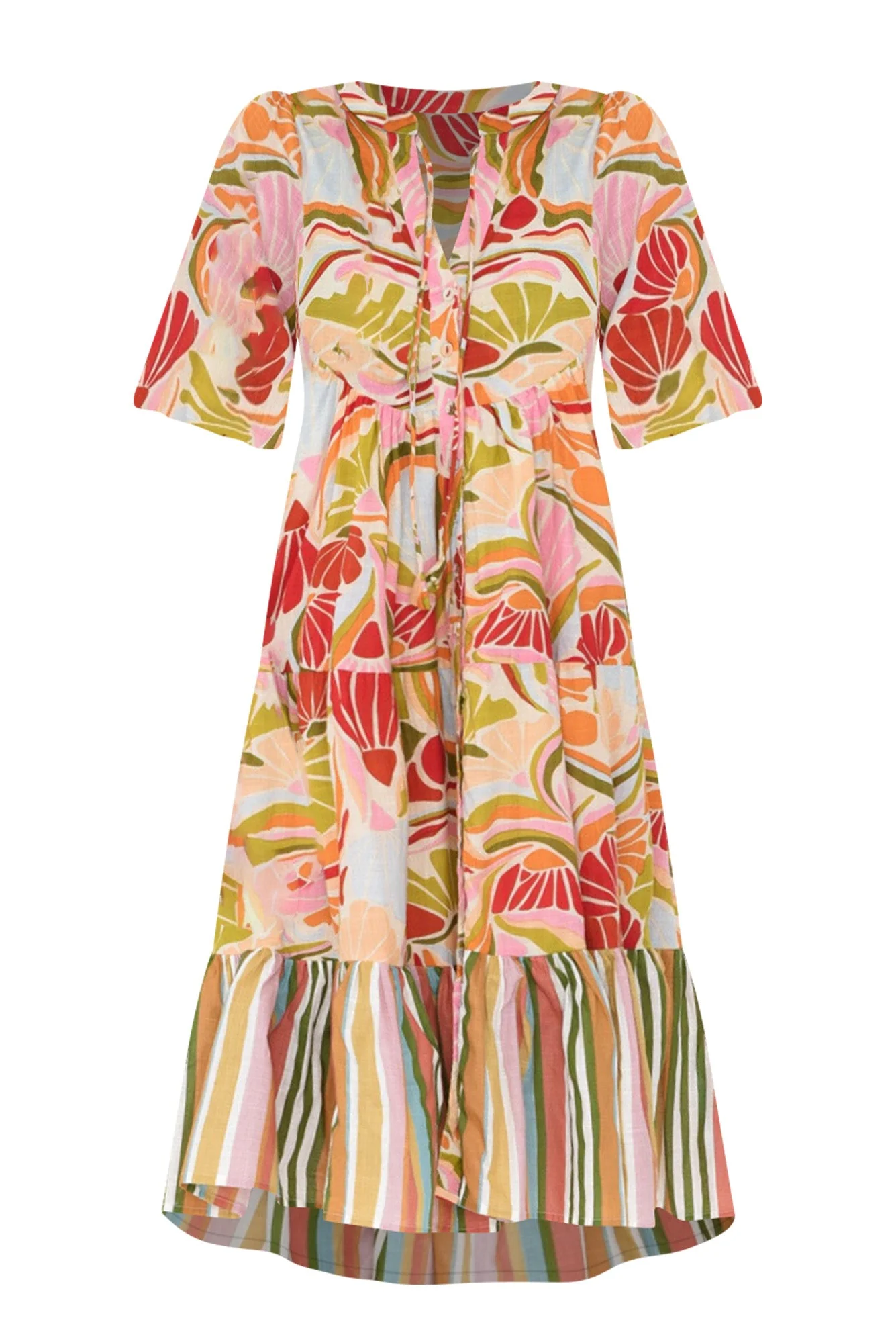 Kofi Orange Geo Cotton Button Dress