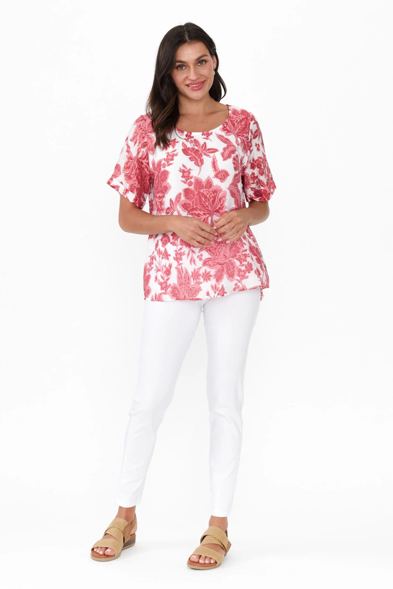 Perry Red Floral Button Top
