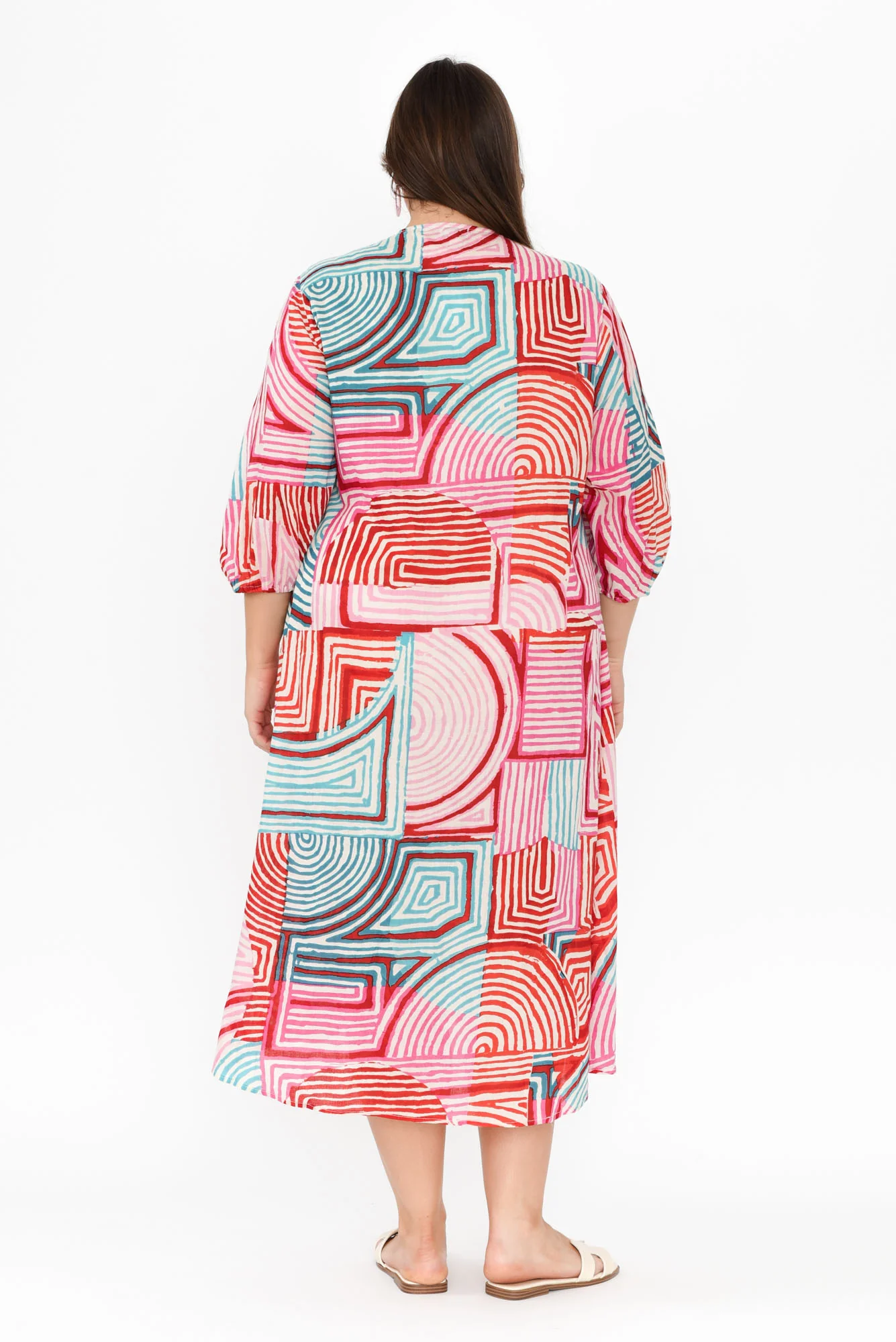 Fria Pink Geo Cotton Dress