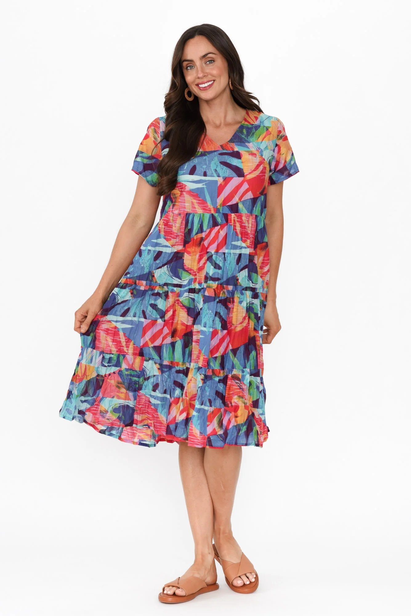 Lania Turquoise Garden Crinkle Cotton Dress