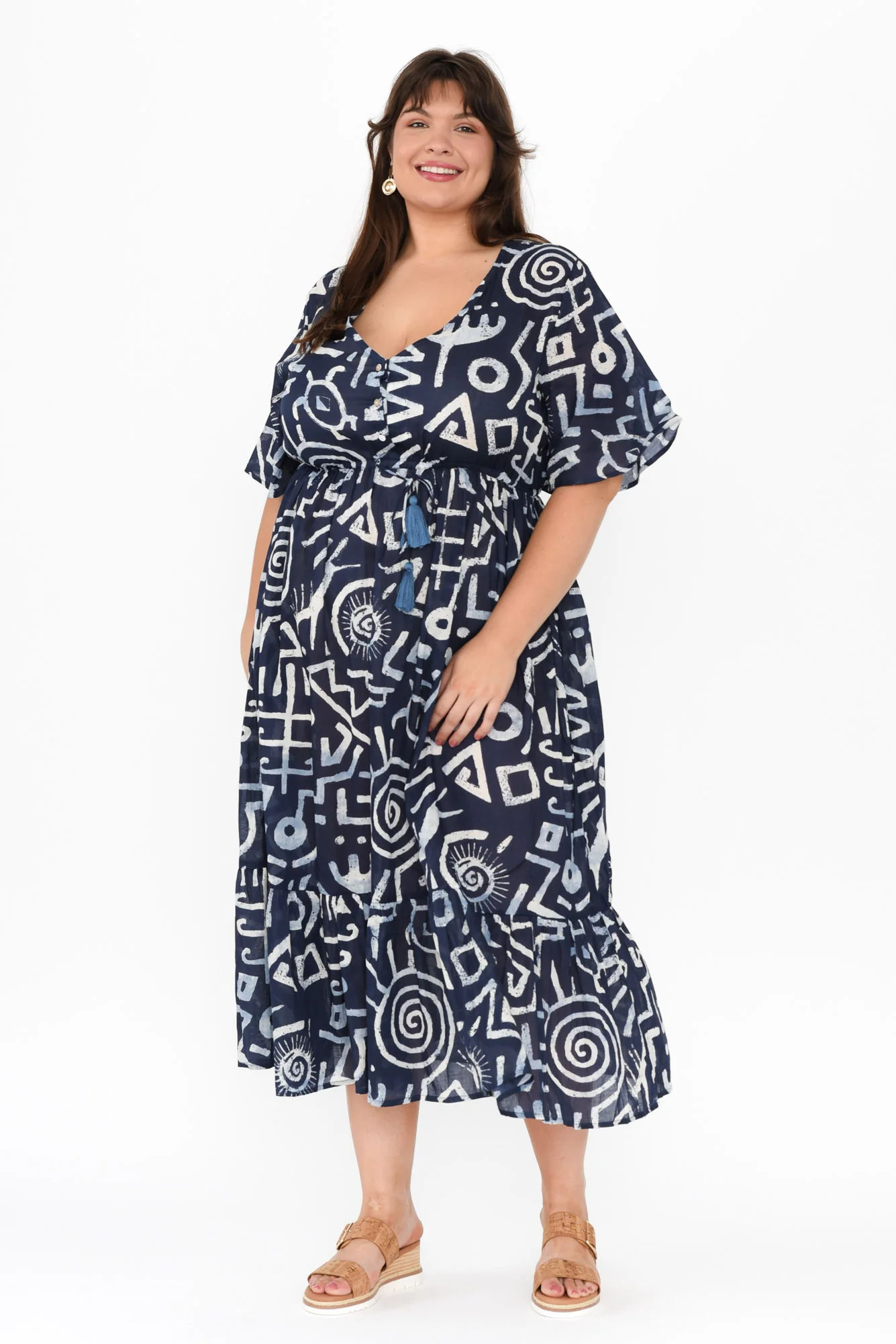 Bella Blue Geo Cotton Tier Dress