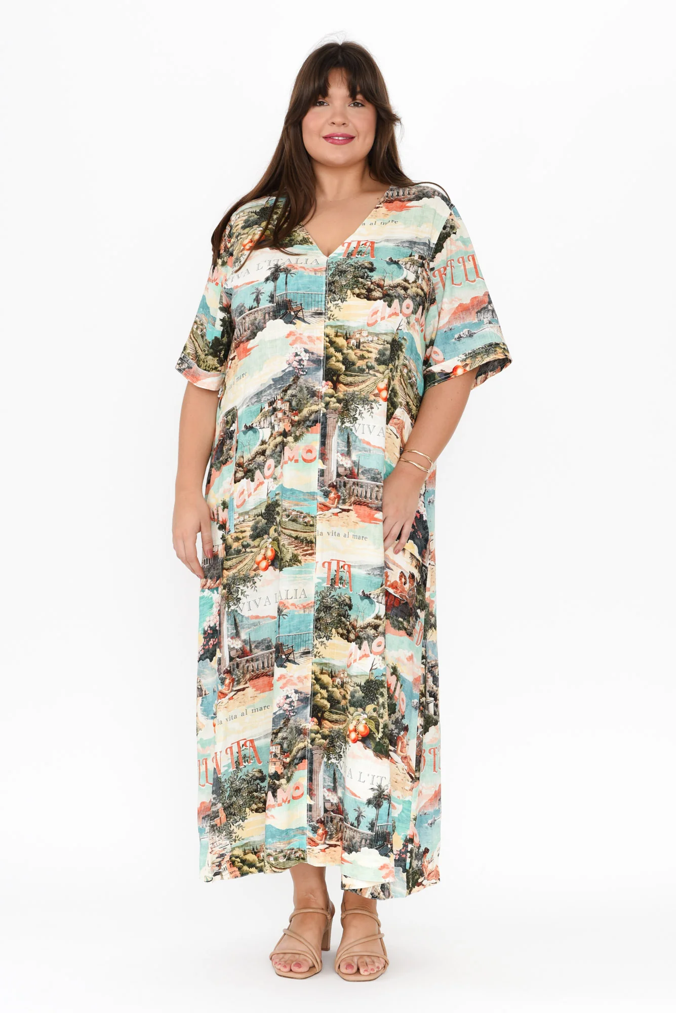Inara Blue Island Linen Blend Dress