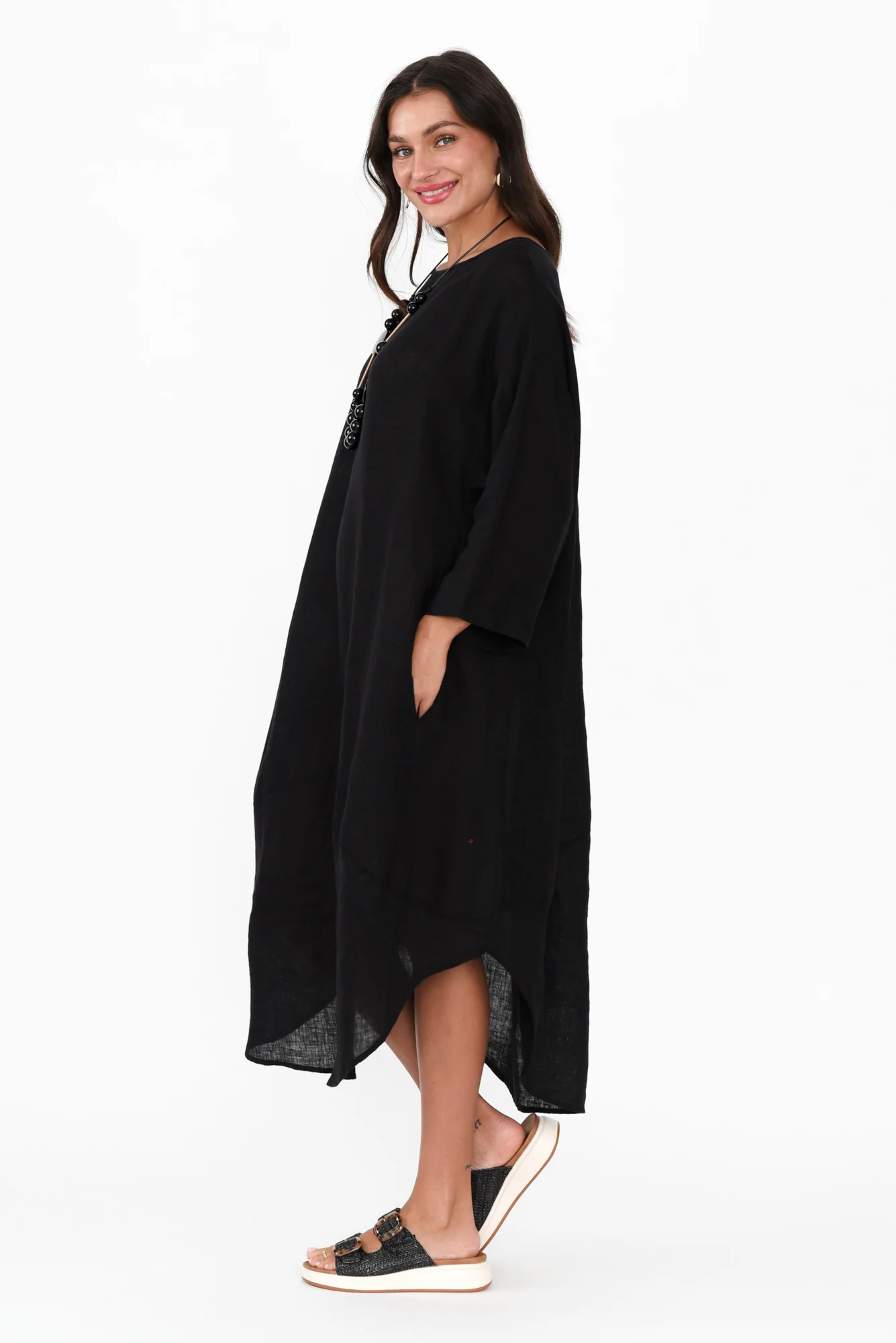 Kana Black Linen Dress
