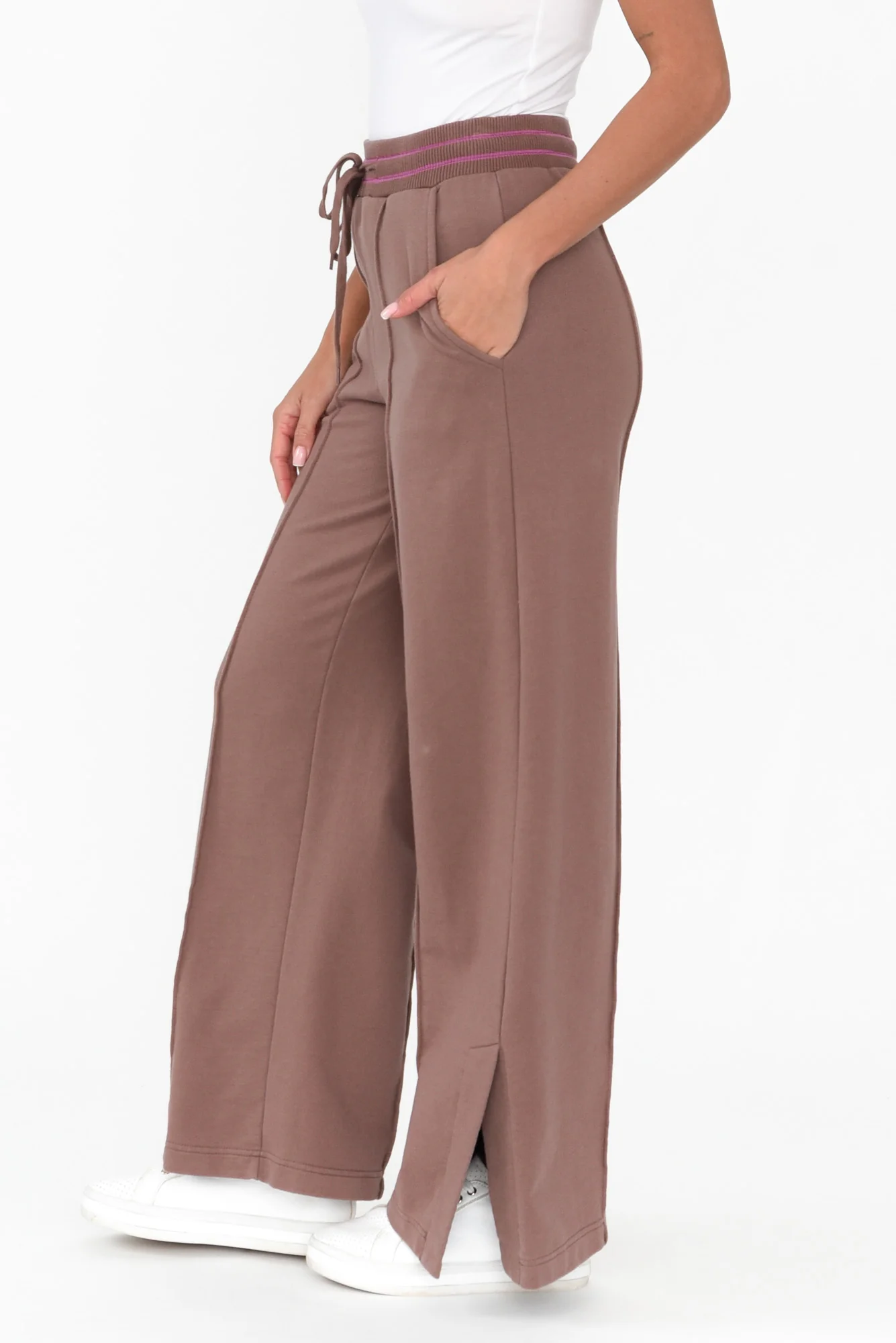 Kyla Brown Cotton Blend Wide Leg Pants
