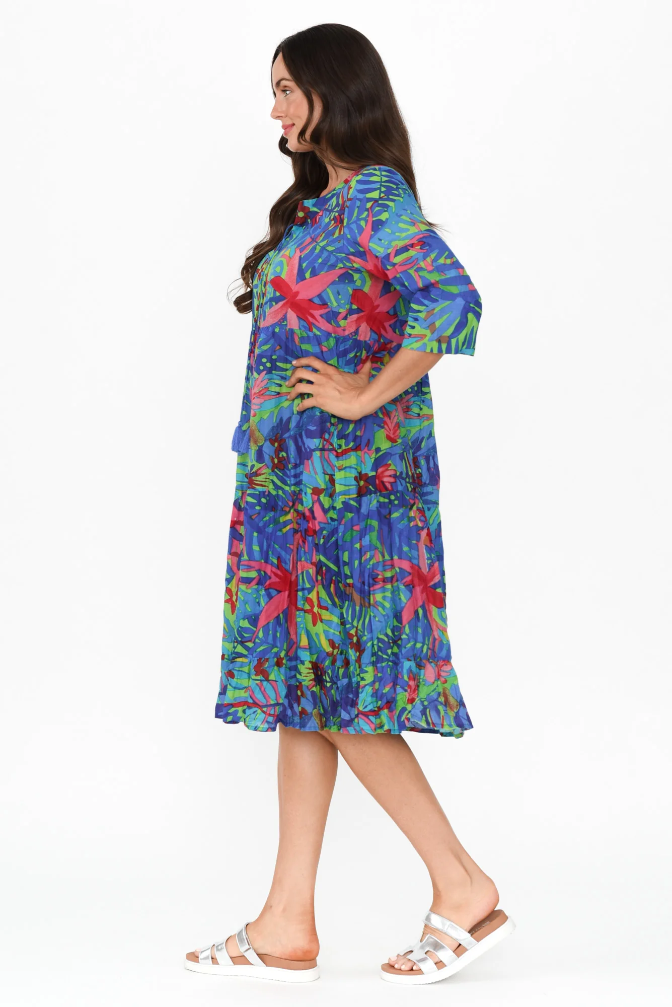 Milana Blue Leaf Crinkle Cotton Dress