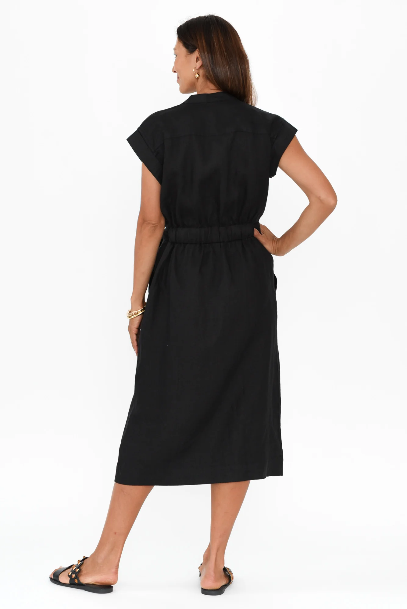 Harlow Black Linen Belted Dress