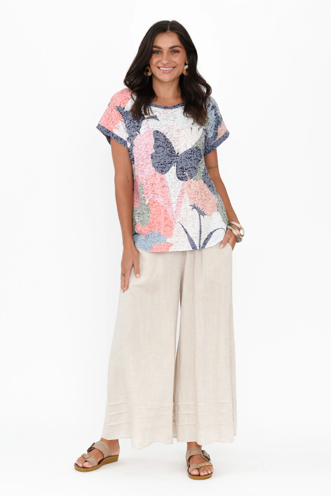 Lawley Navy Garden Cotton Blend Tee