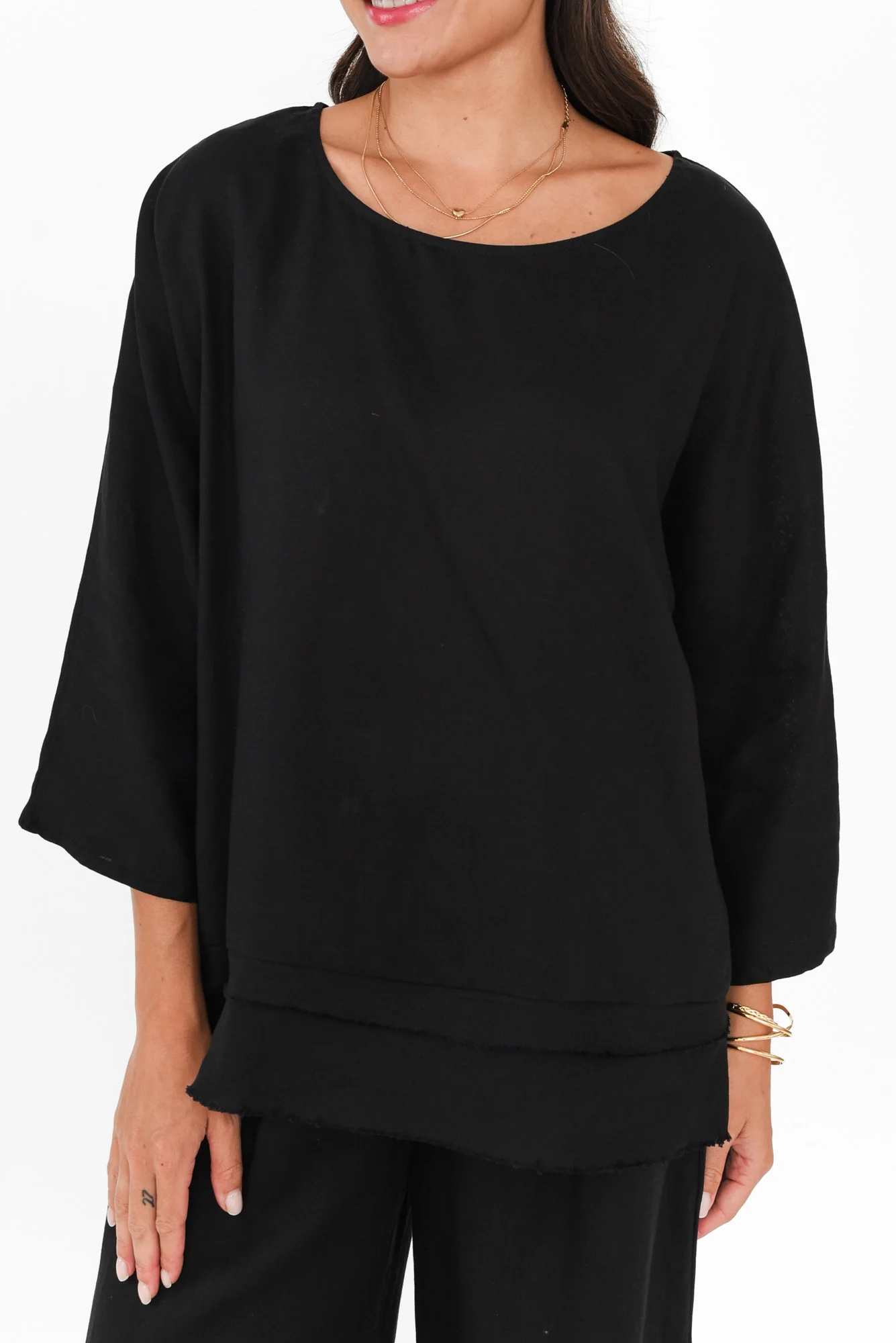 Johanna Black Linen Blend Top