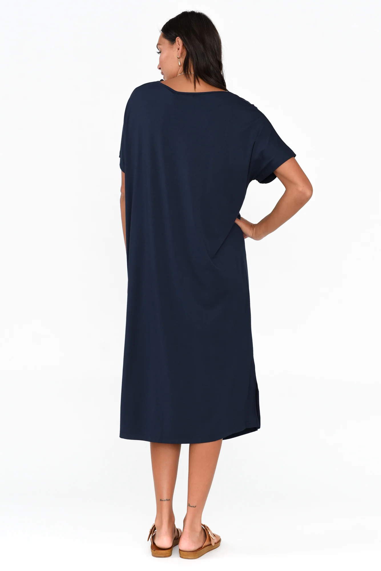 Dennis Navy Bamboo V Neck Dress