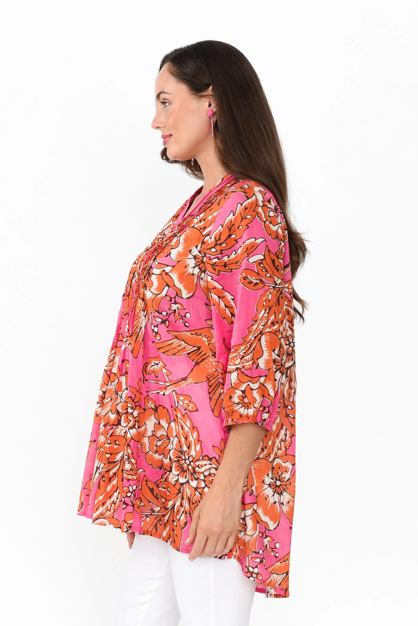 Alexa Orange Garden Cotton V Neck Top