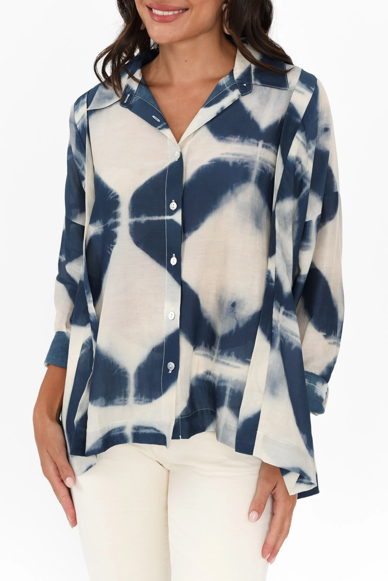 Arona Blue Diamond Cotton Silk Shirt