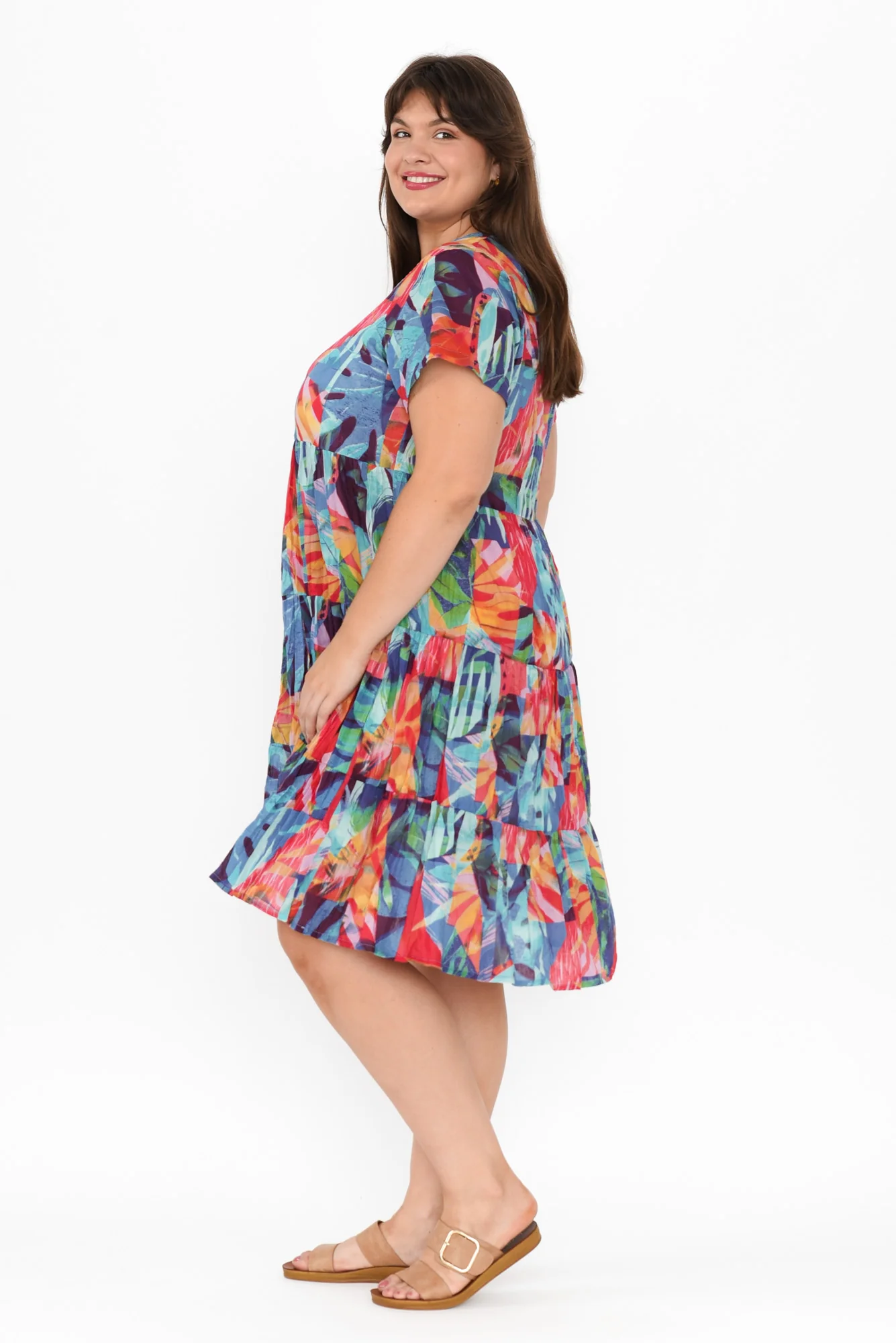 Lania Turquoise Garden Crinkle Cotton Dress