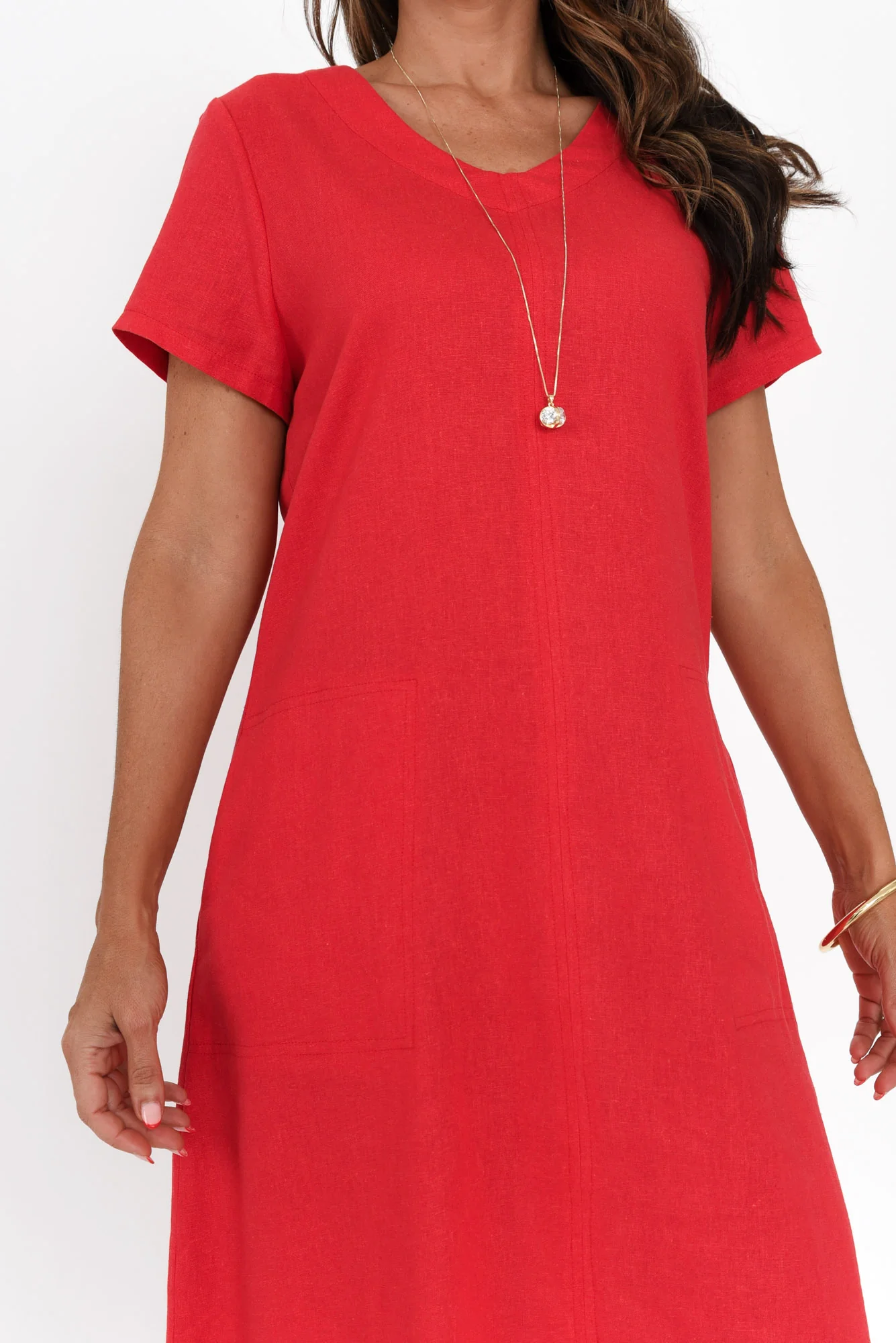 Elwood Red Splice Linen Blend Dress
