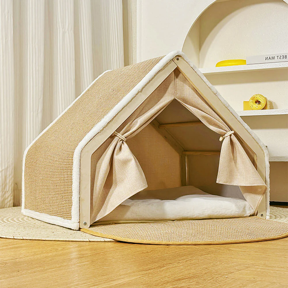 All-in-One Cat Tent with Scratching Roof and Cozy Sleeping Area