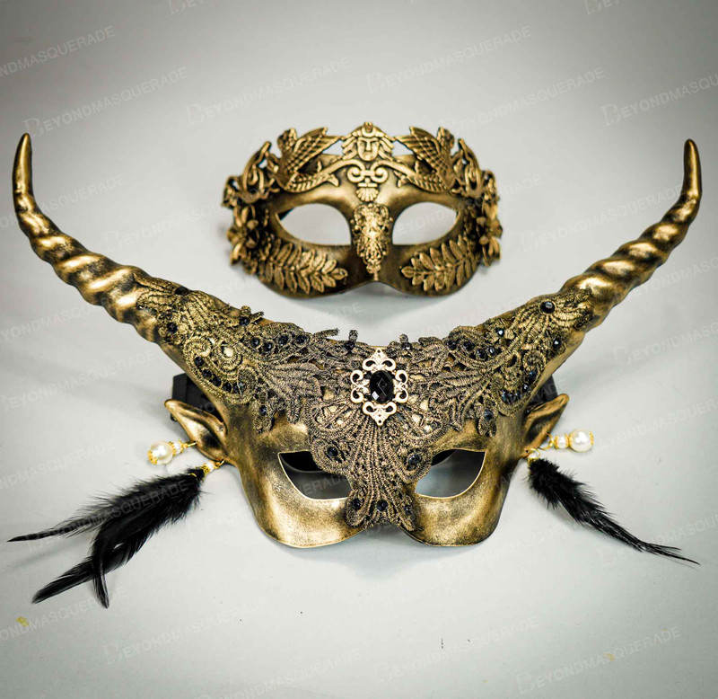 Couples Masquerade Masks for Halloween Couple's Masquerade Ball Masks Gold
