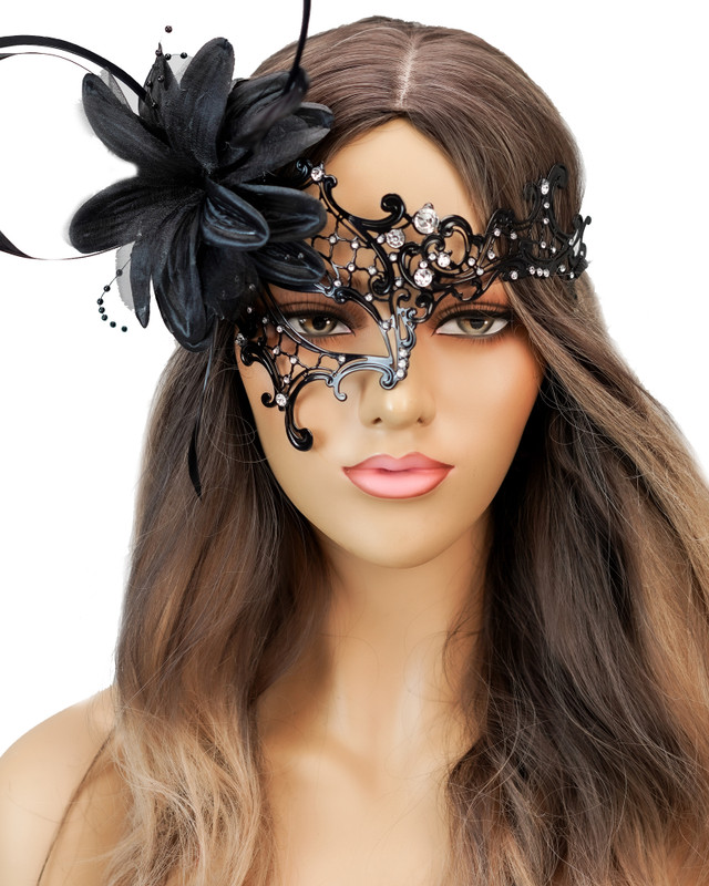 Black Masquerade Mask with Floral Prom Wedding Masquerade Ball Halloween Cosplay Mask