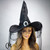 Black Witch Hat with Veil Brooch Gem Cosplay Halloween Costume Tall Hat
