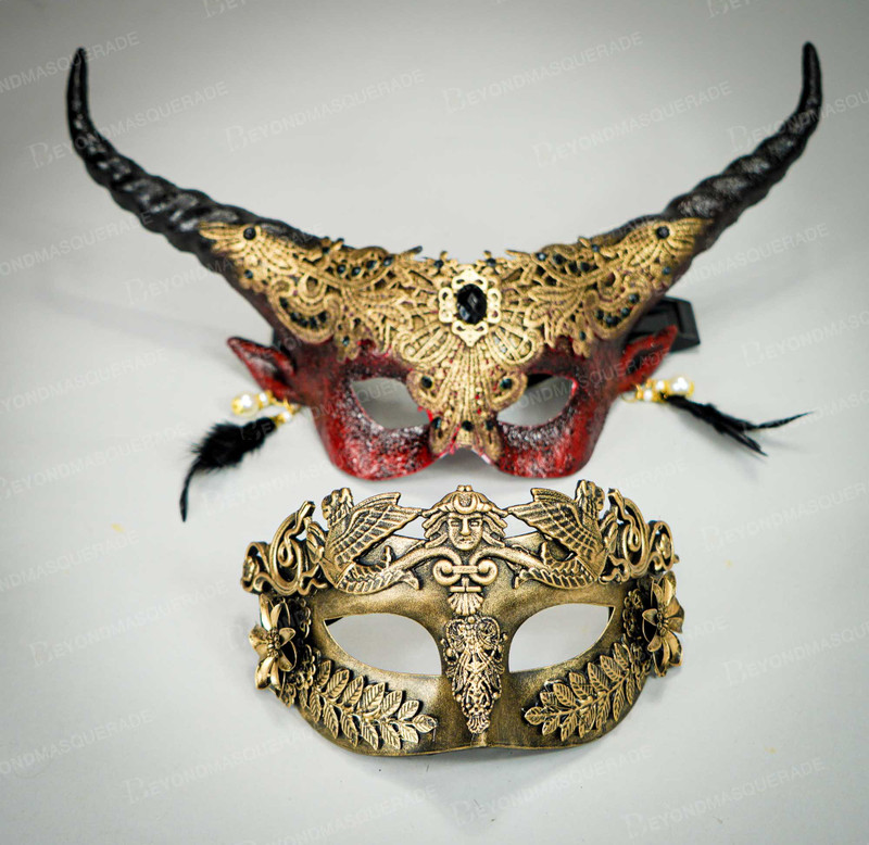 Couples Masquerade Masks for Halloween Couple's Masquerade Ball Masks Gold Red